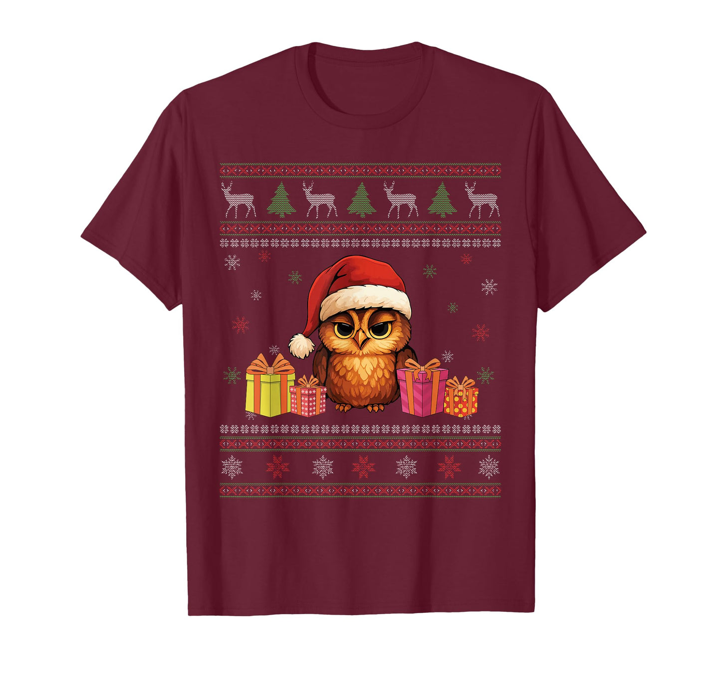 Owl Santa Happy Christmas Funny Ugly Christmas T-Shirt