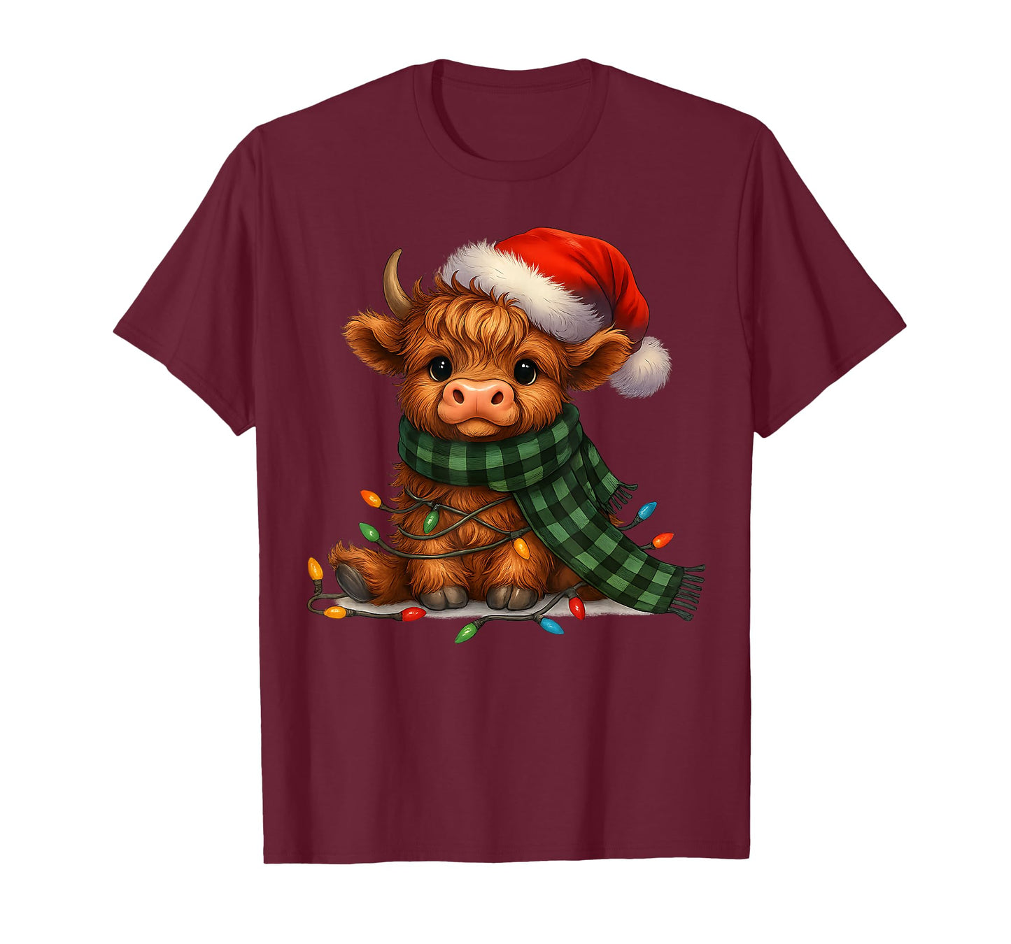 Christmas Scottish Highland Cow Santa Xmas Farm Animal Lover T-Shirt