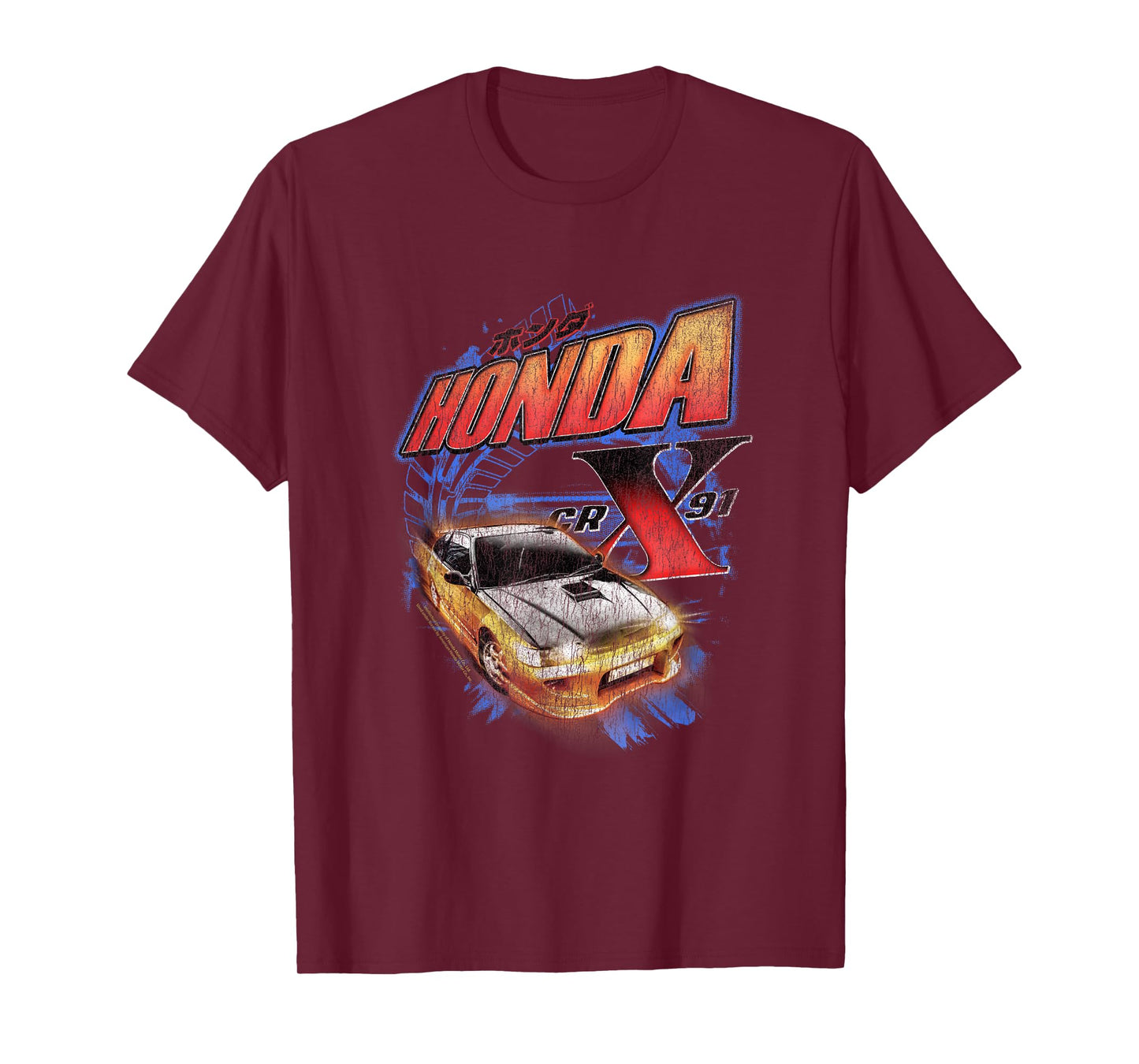 Honda Vintage Distressed CR-X 91 Neon Hatchback T-Shirt
