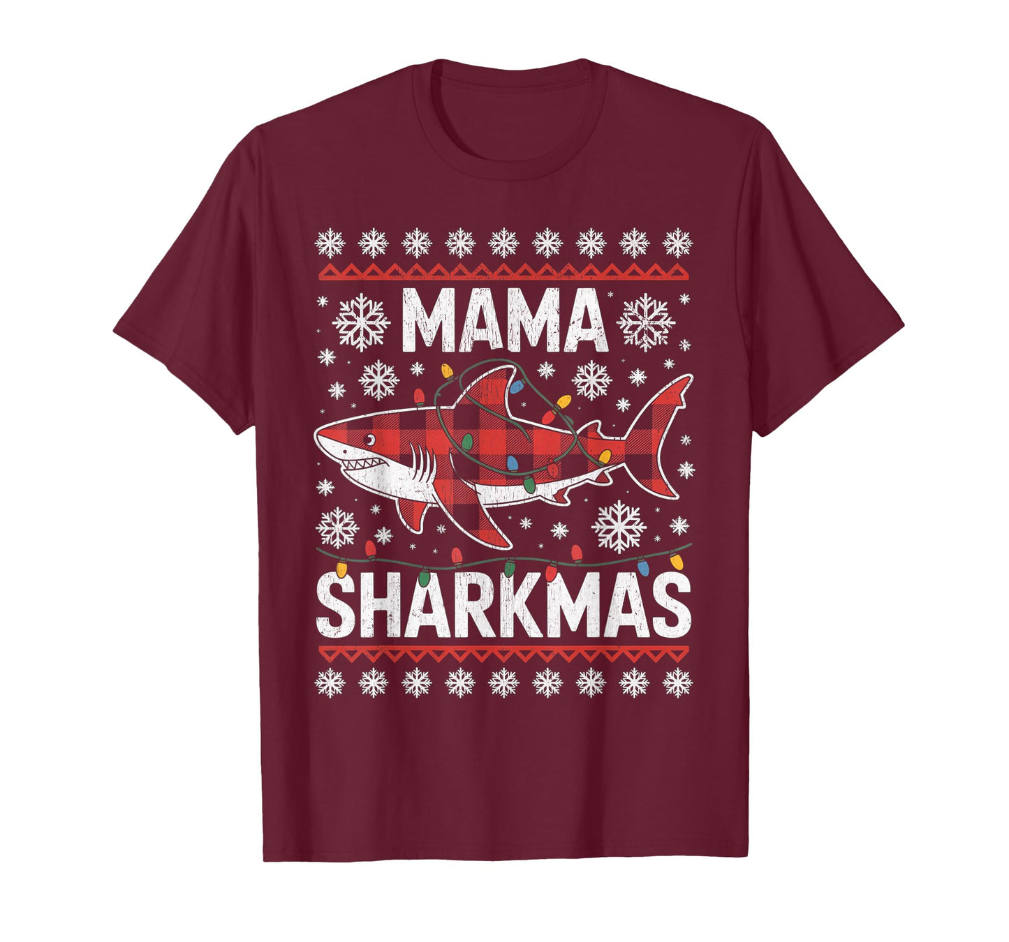 Mama Sharkmas Funny Shark Santa Hat Ugly Christmas Sweater T-Shirt