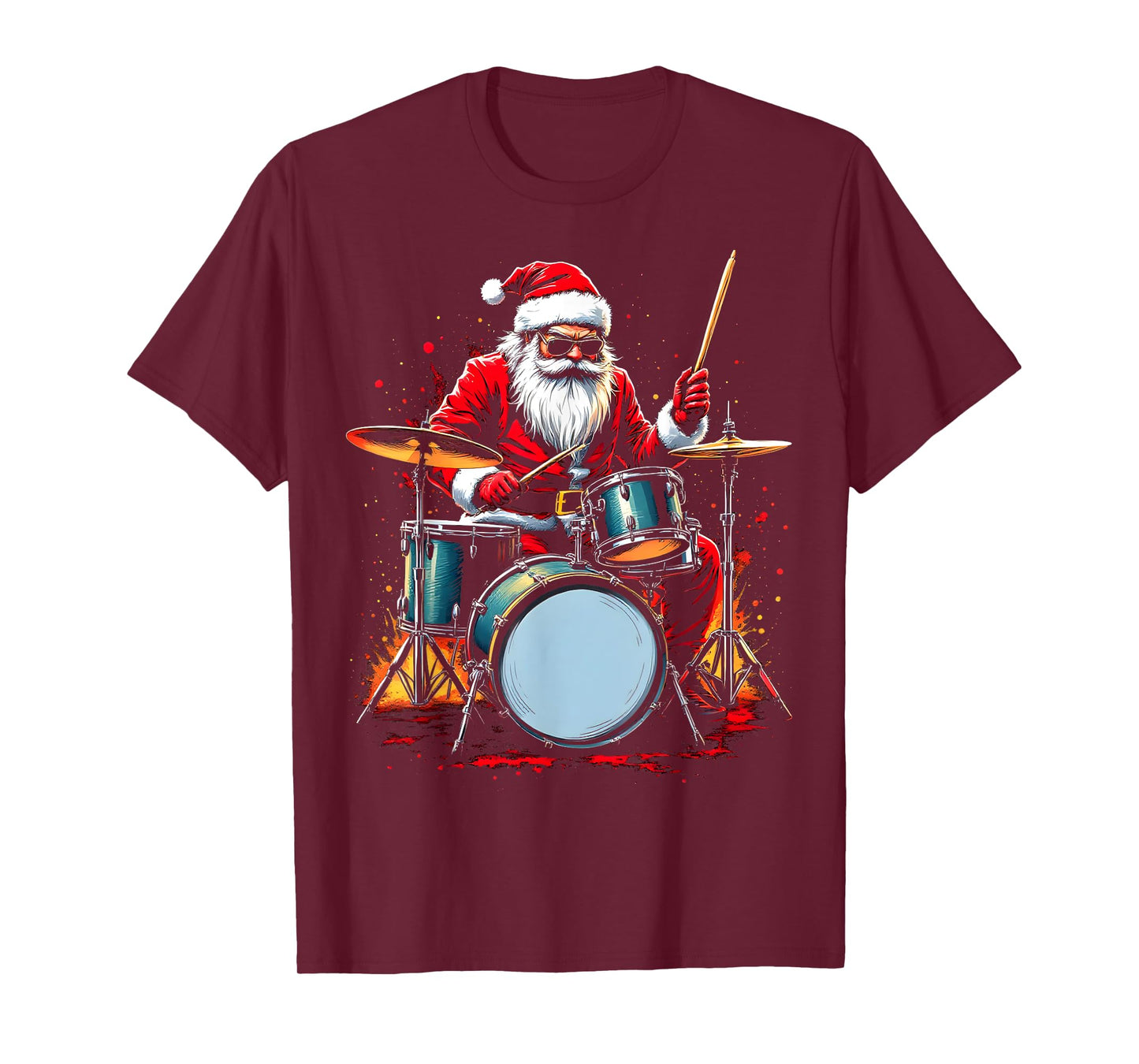 Drummer Santa Playing Drums Funny Christmas Music Lover Boys T-Shirt