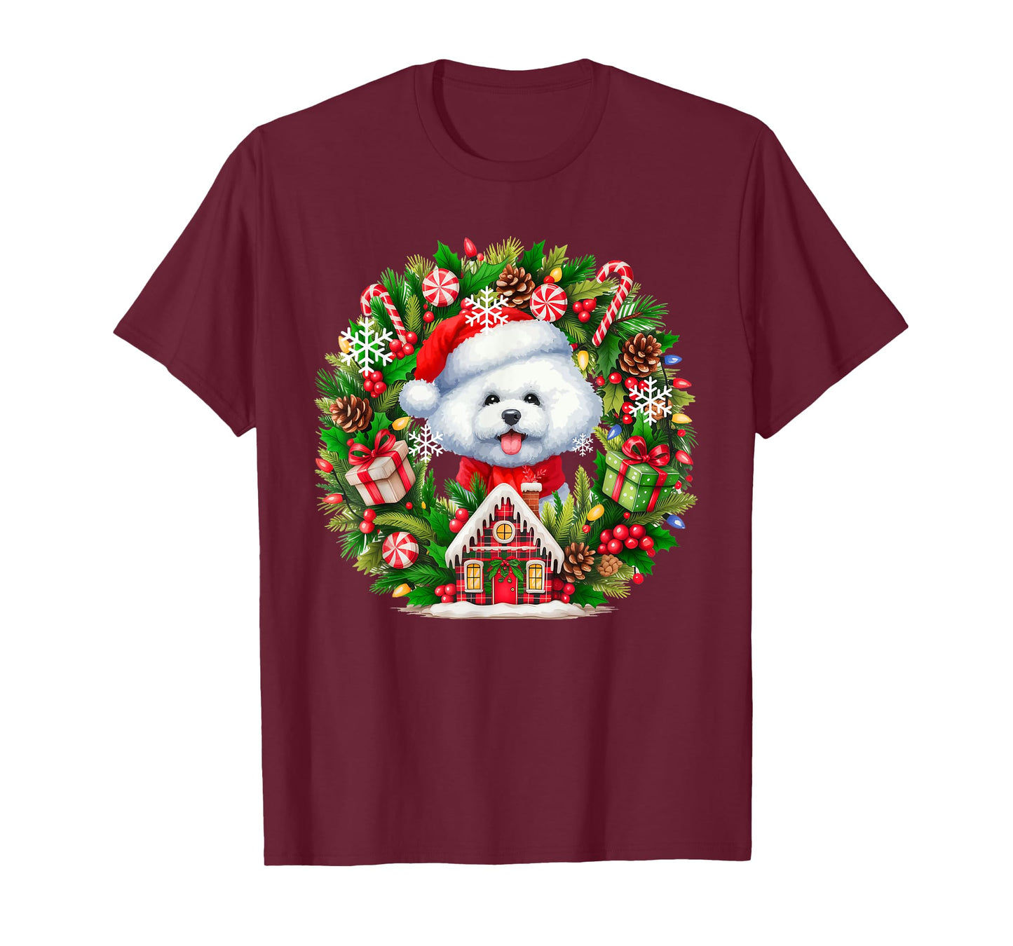 Santa Bichon Frise Christmas Floral Circle Owner Kids T-Shirt