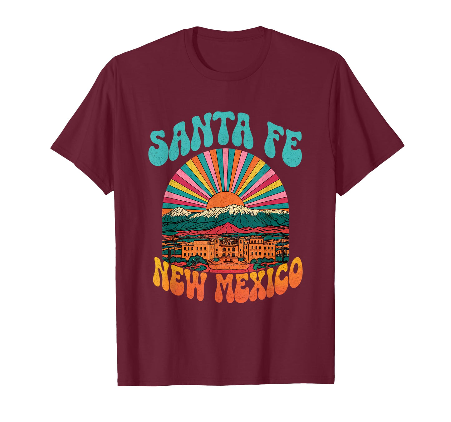 Retro Santa Fe New Mexico Mountains Sunset Skyline Vintage T-Shirt