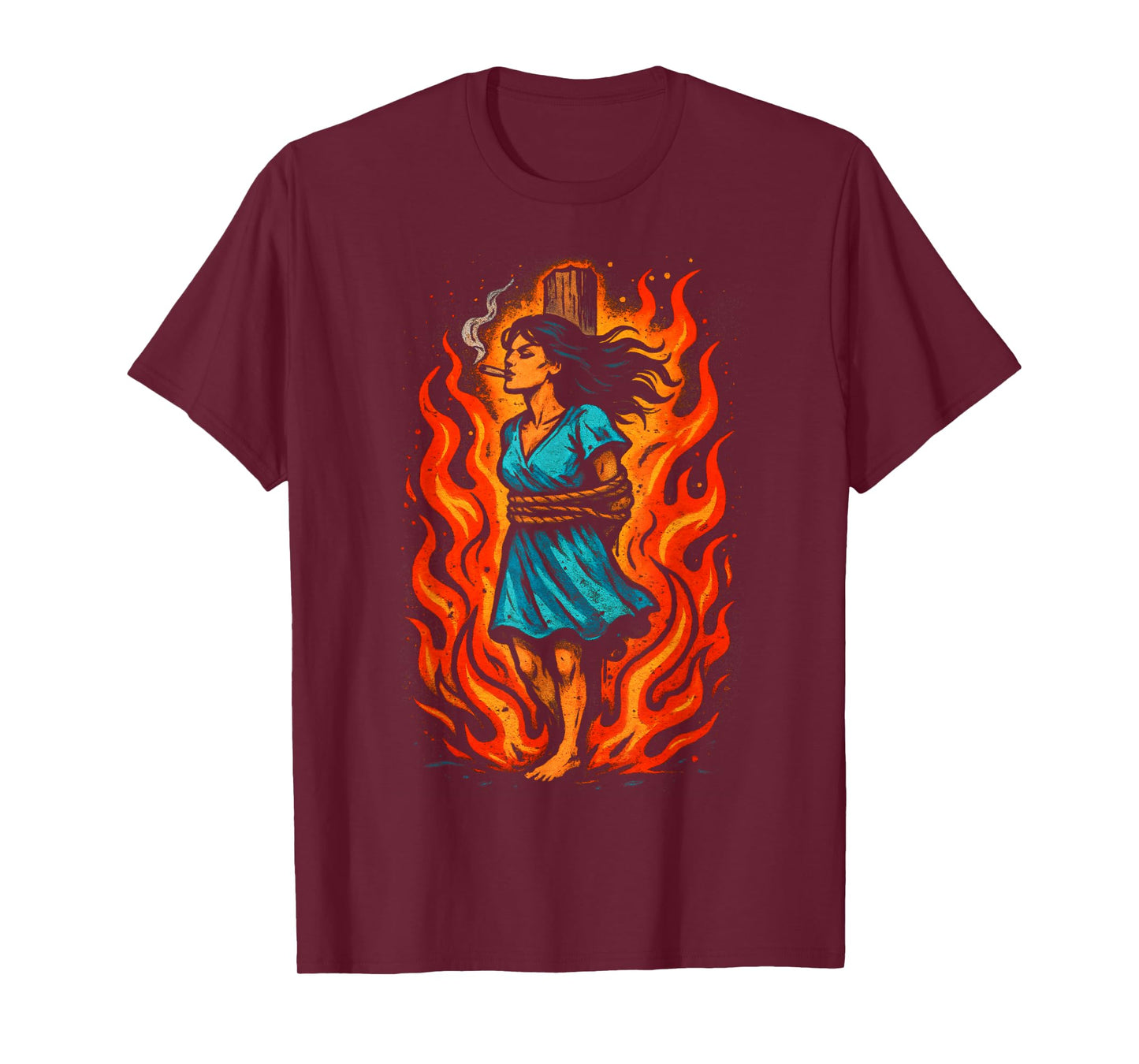 Witch Lighting Cigarette with Flames Occult Unholy Funny T-Shirt