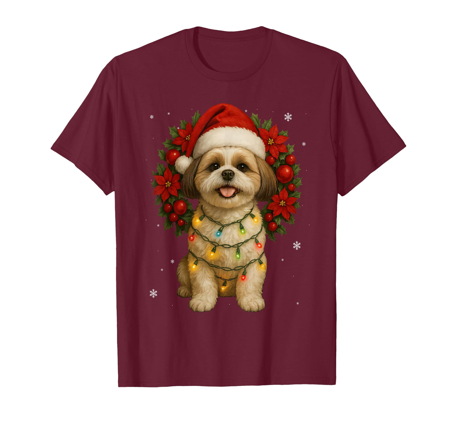 Cute Shih Tzu Christmas Dog Mistletoe Wreath Xmas Holidays T-Shirt