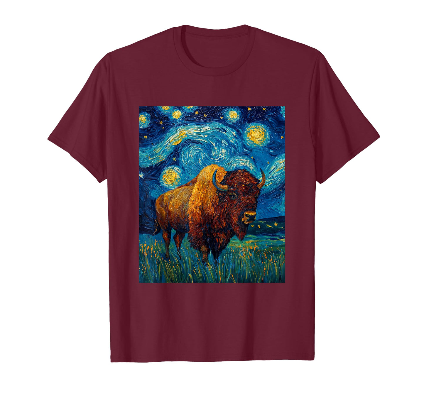 Bison Buffalo - Van Gogh Style - Starry Night Graphic T-Shirt