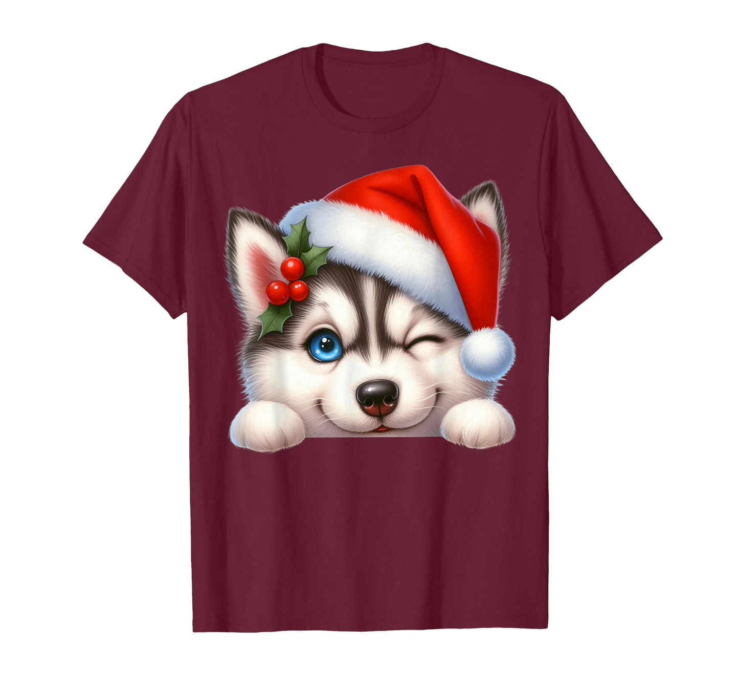 Siberian Husky Dog Christmas Santa Hat Dog Mom Dad T-Shirt