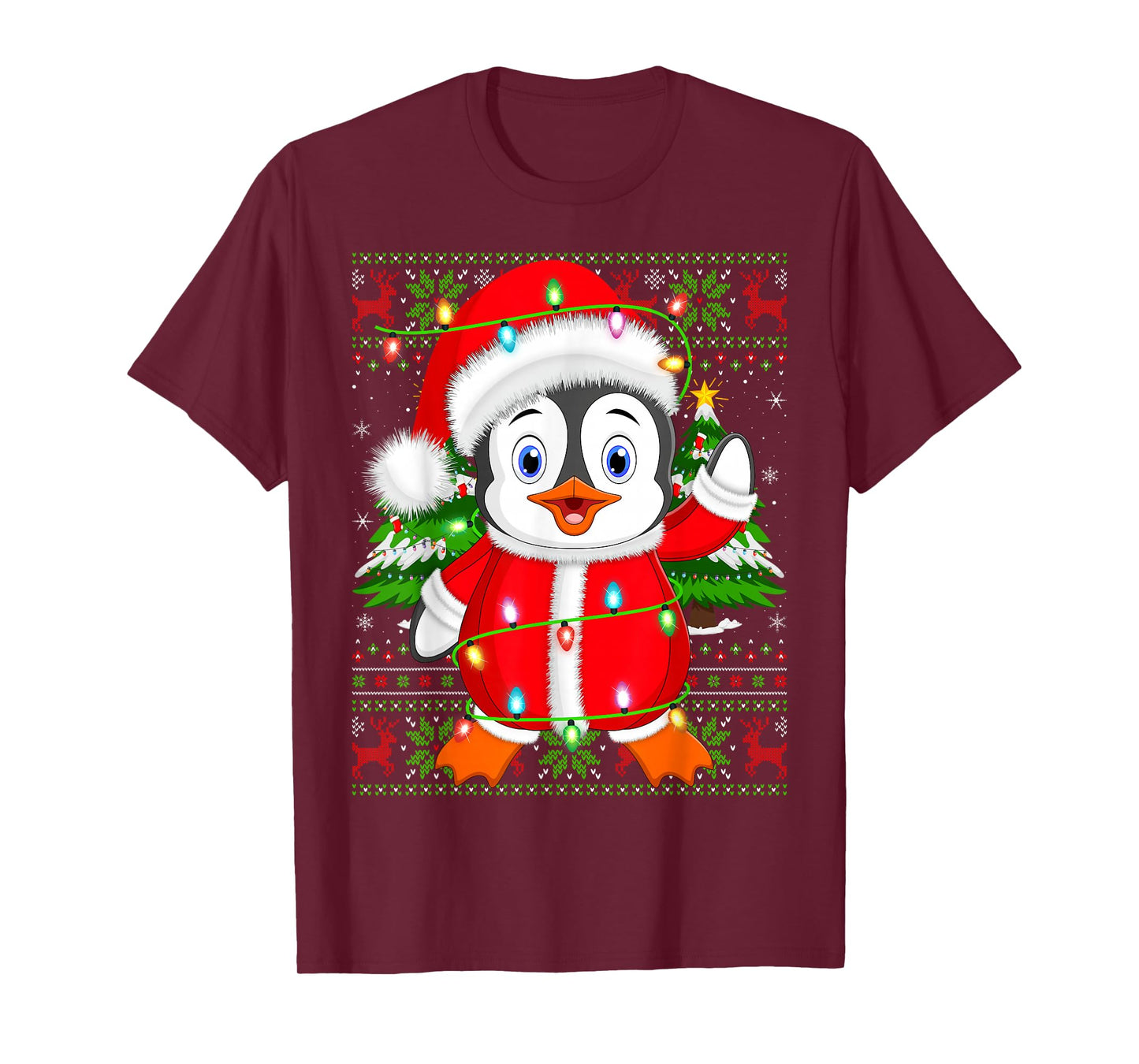 Penguin Christmas Lights Santa Costume Ugly Xmas Sweaters T-Shirt