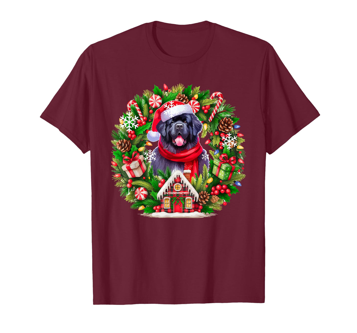 Santa Newfoundland Christmas Floral Circle Owner Kids T-Shirt