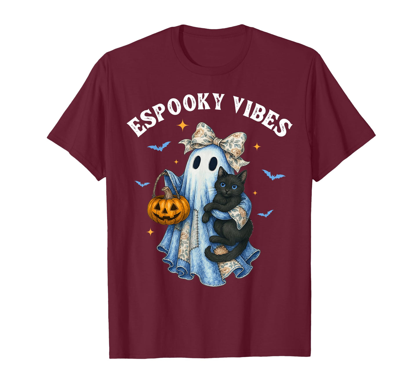Spooky Vibes Ghost Witch Black Cat Funny Halloween Costumes T-Shirt