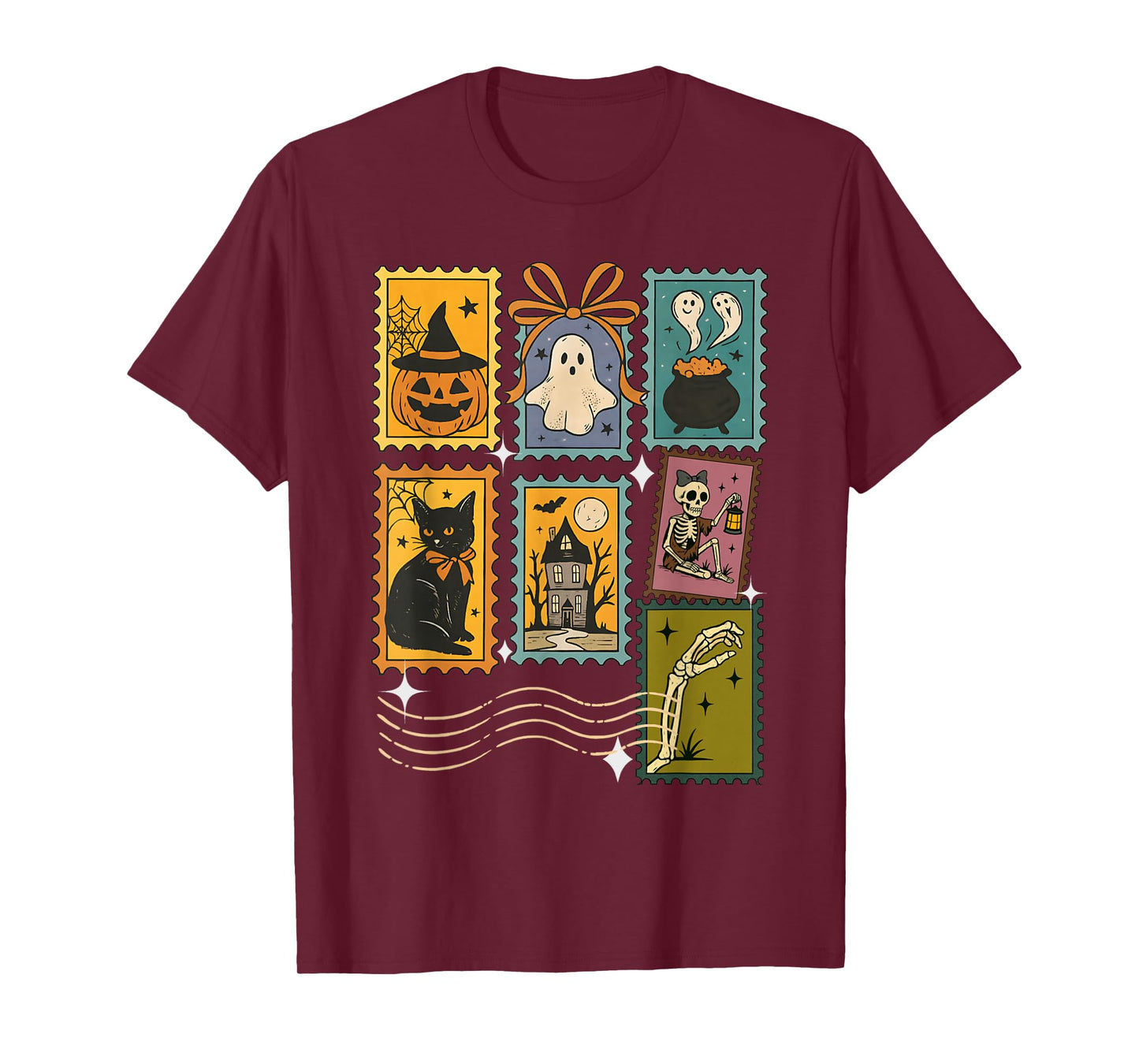 Funny Cute Halloween Postage Stamp Spooky Cartoon Art tee T-Shirt