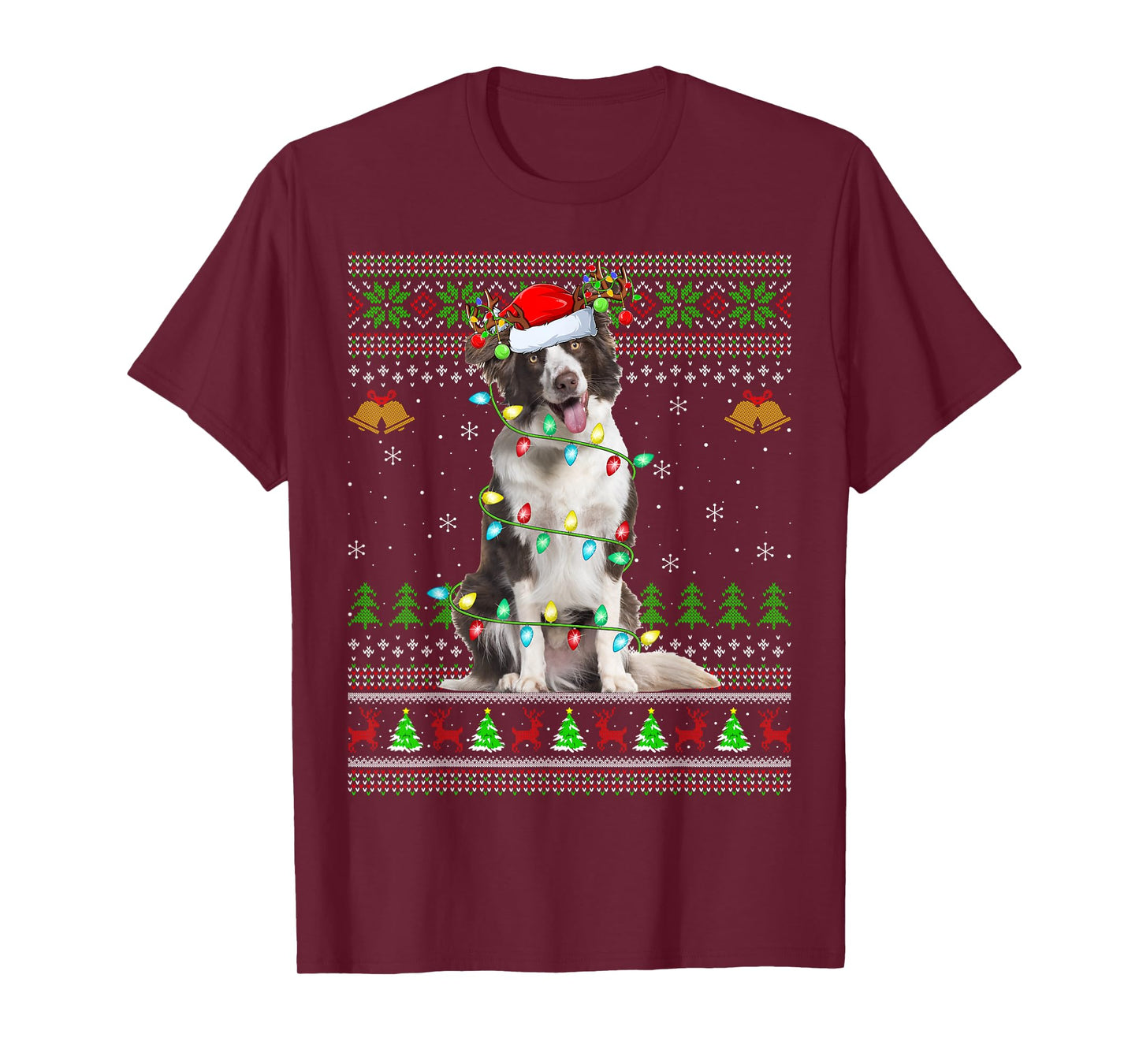 Border Collie Dog Ugly Christmas Sweaters Holiday Santa Xmas T-Shirt