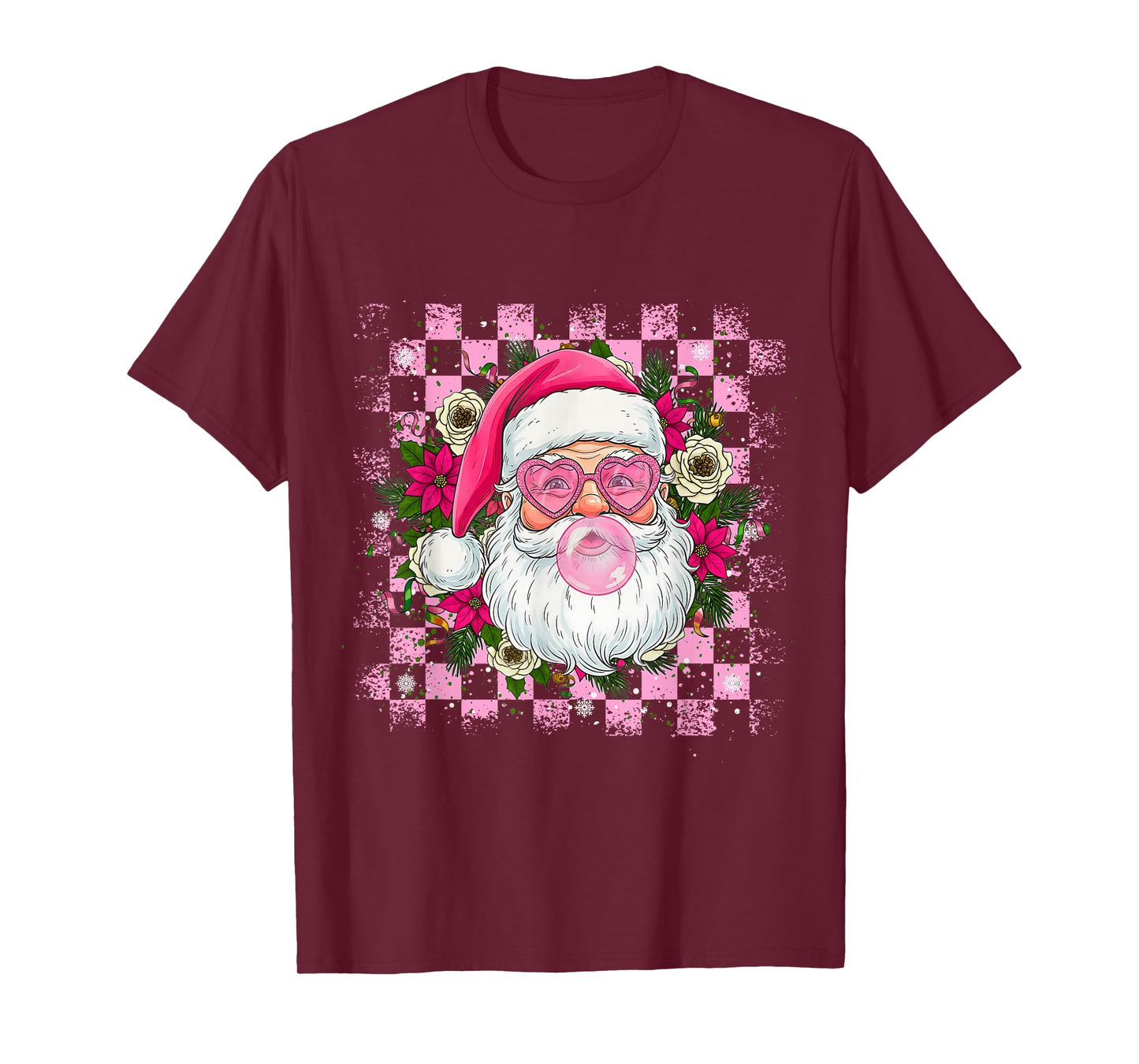Vintage Retro Santa Christmas Bubble Gum Pink Sunglasses T-Shirt