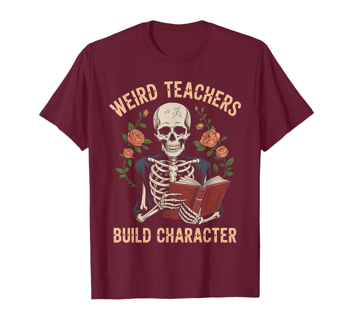 Funny Skeleton Book Floral Skull Halloween Teacher for Women T-Shirt