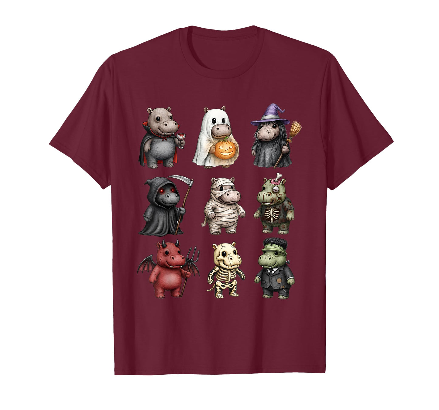 Funny Hippo Ghost Witch Zombie Halloween Costume Boys Girls T-Shirt