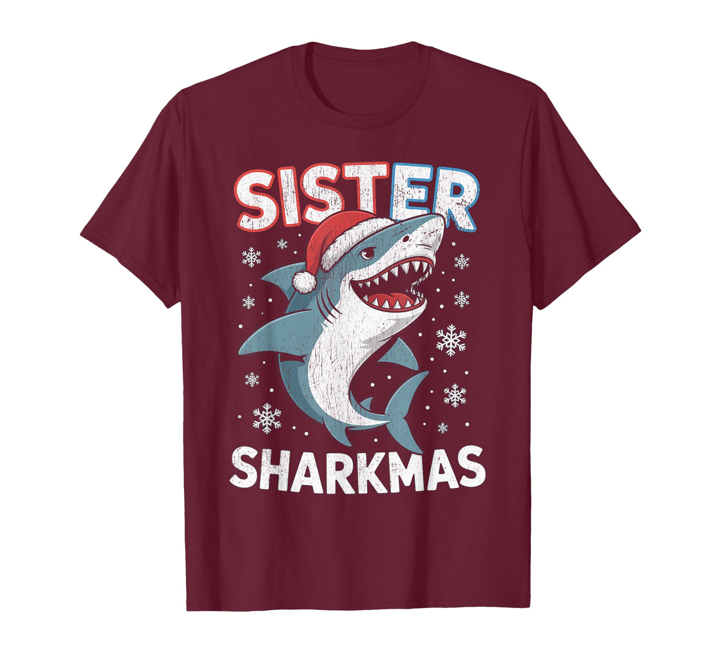 Sister Sharkmas Funny Shark Santa Hat Christmas T-Shirt