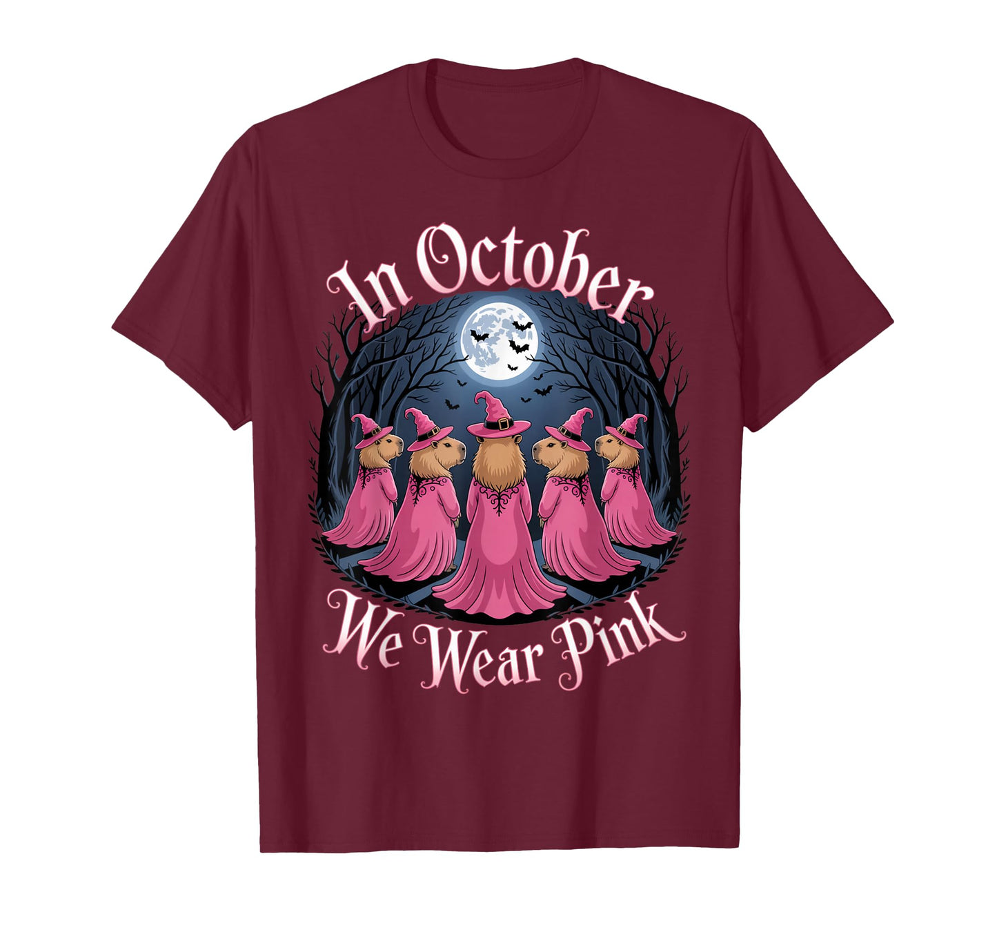 in October We Wear Pink Retro Witch Capybara Squad Feminism T-Shirt