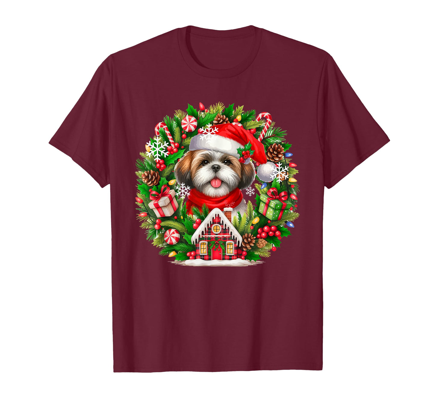 Santa Shih Tzu Christmas Floral Circle Matching Owner Kids T-Shirt