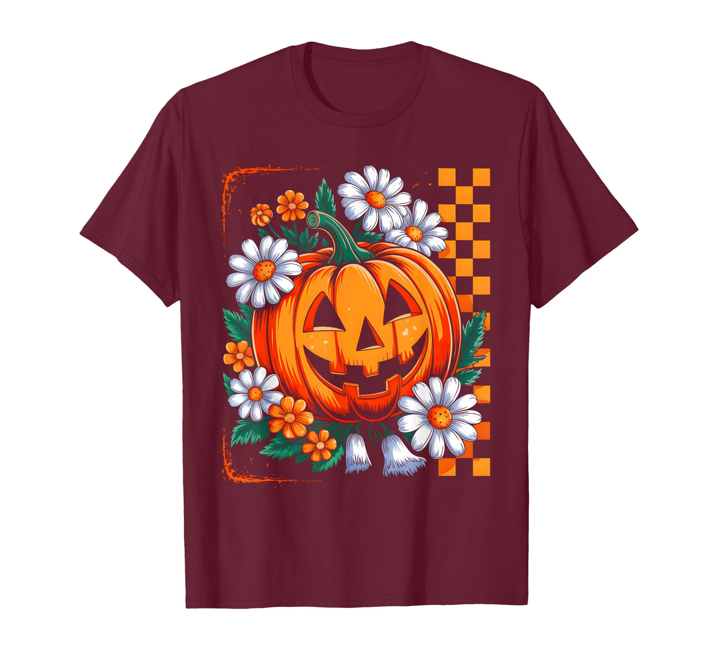 Vintage Floral Boho Pumpkin Funny Halloween Spooky Fall T-Shirt