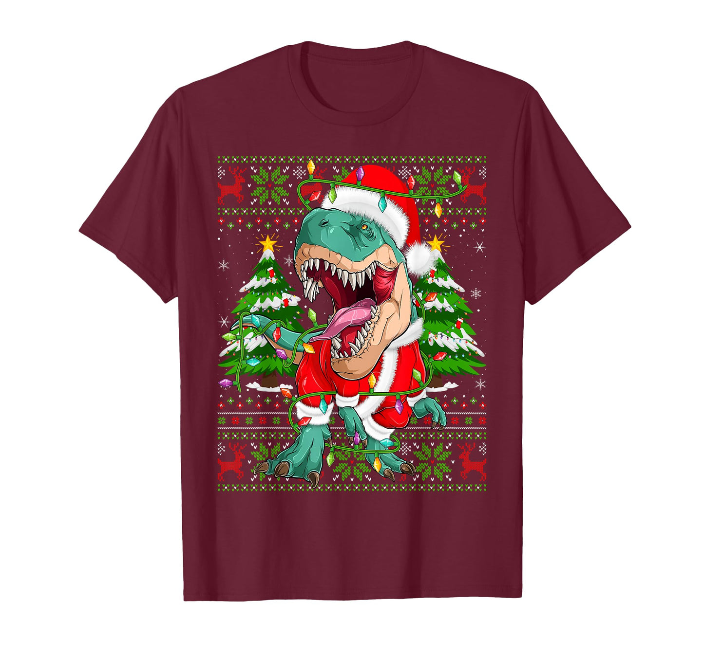 Funny T-Rex Dinosaur Christmas Lights Ugly Xmas Sweaters T-Shirt