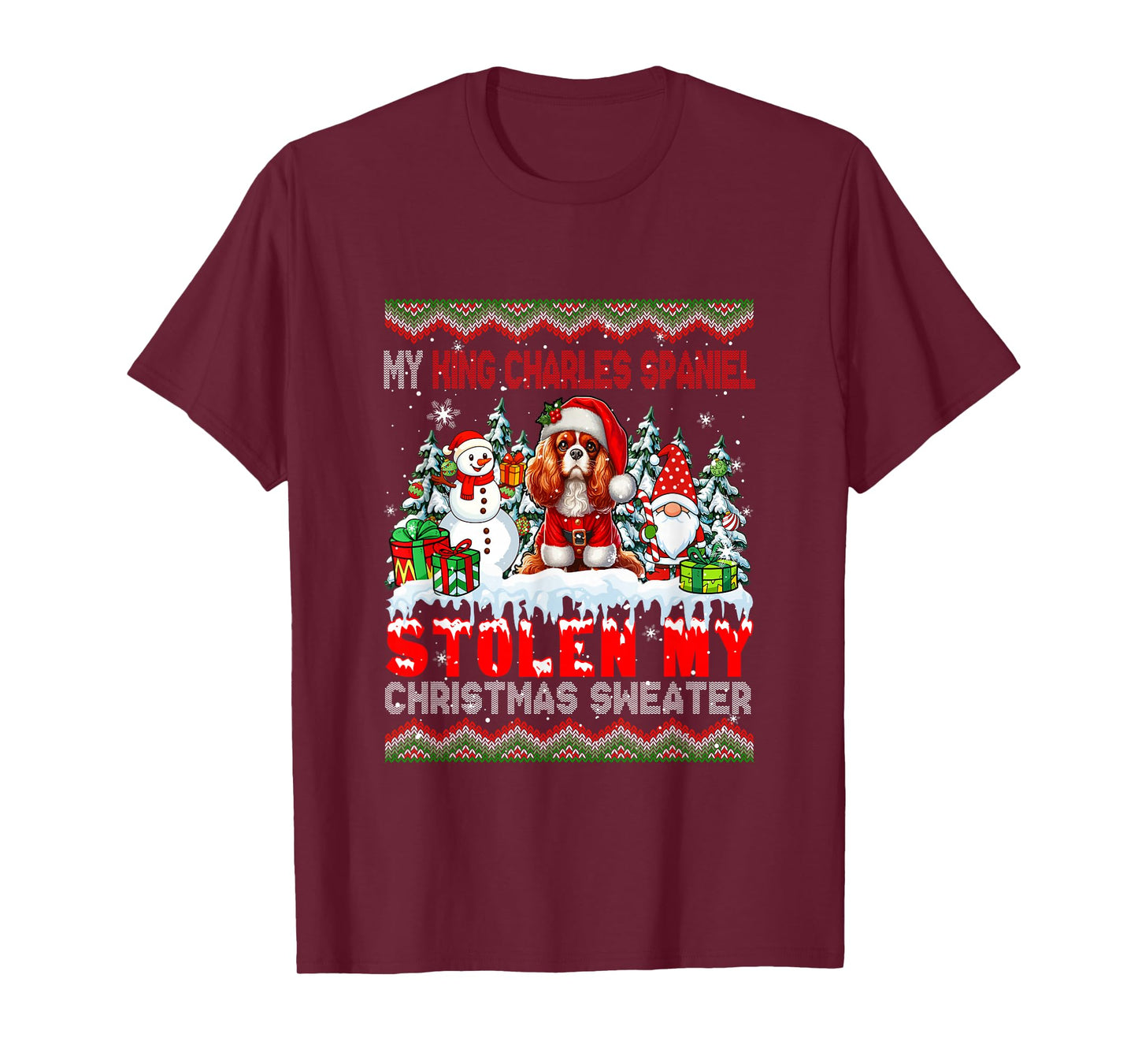 My King Charles Spaniel Stolen Christmas Sweater Dog Gnome T-Shirt