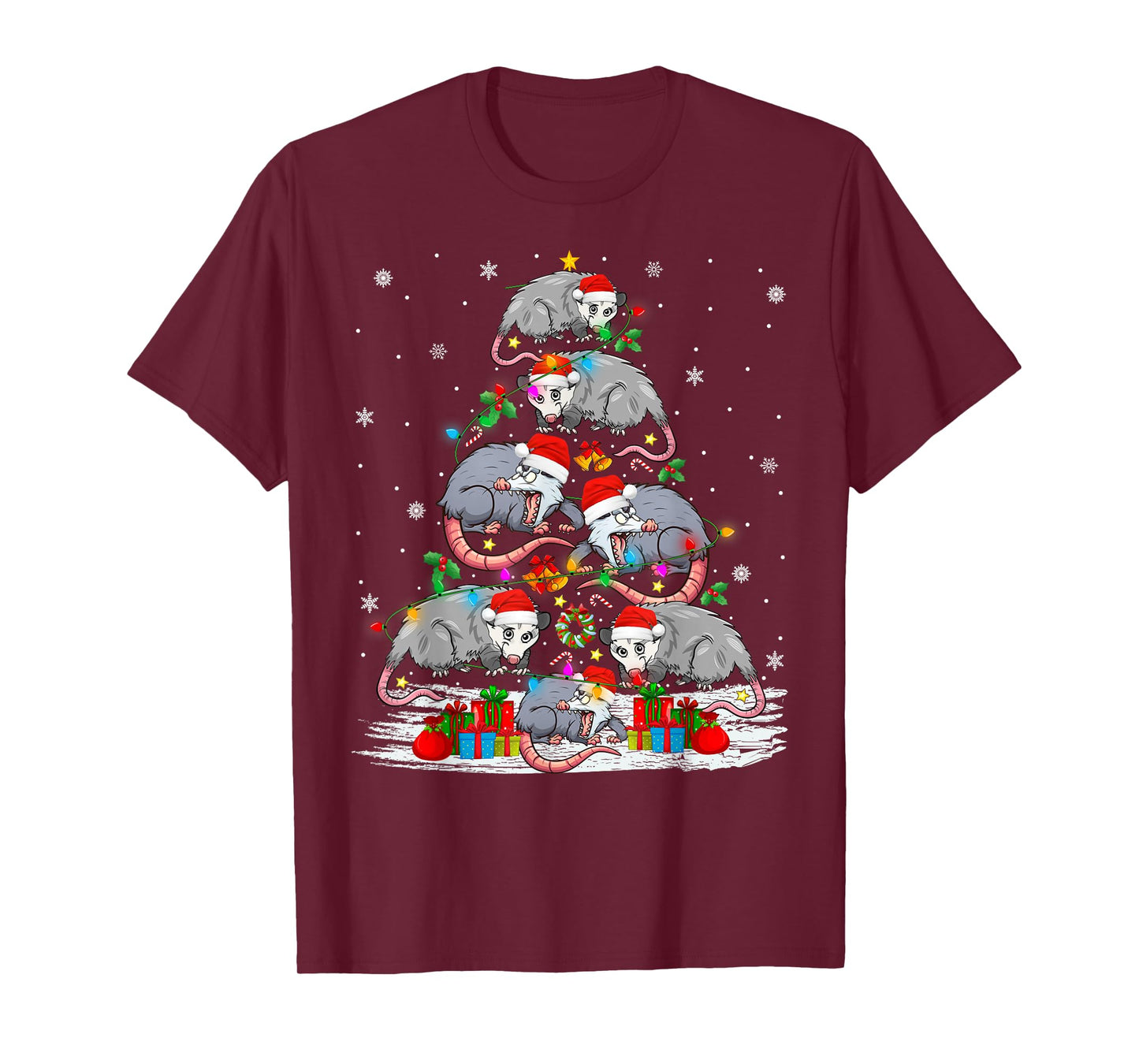 Opossum Christmas Tree Lights Holiday Santa Hat Xmas T-Shirt