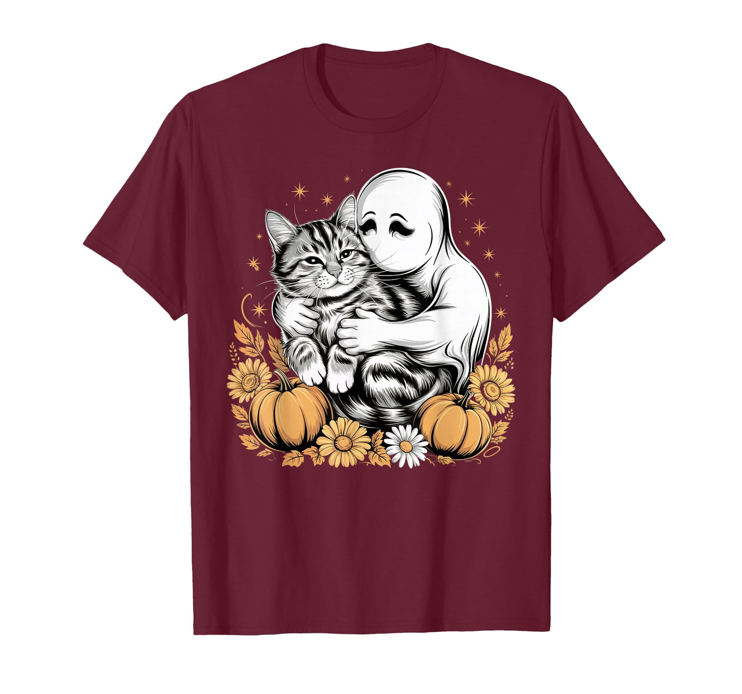 Womens Halloween Ghost Black Cat Ghost Halloween Girls T-Shirt