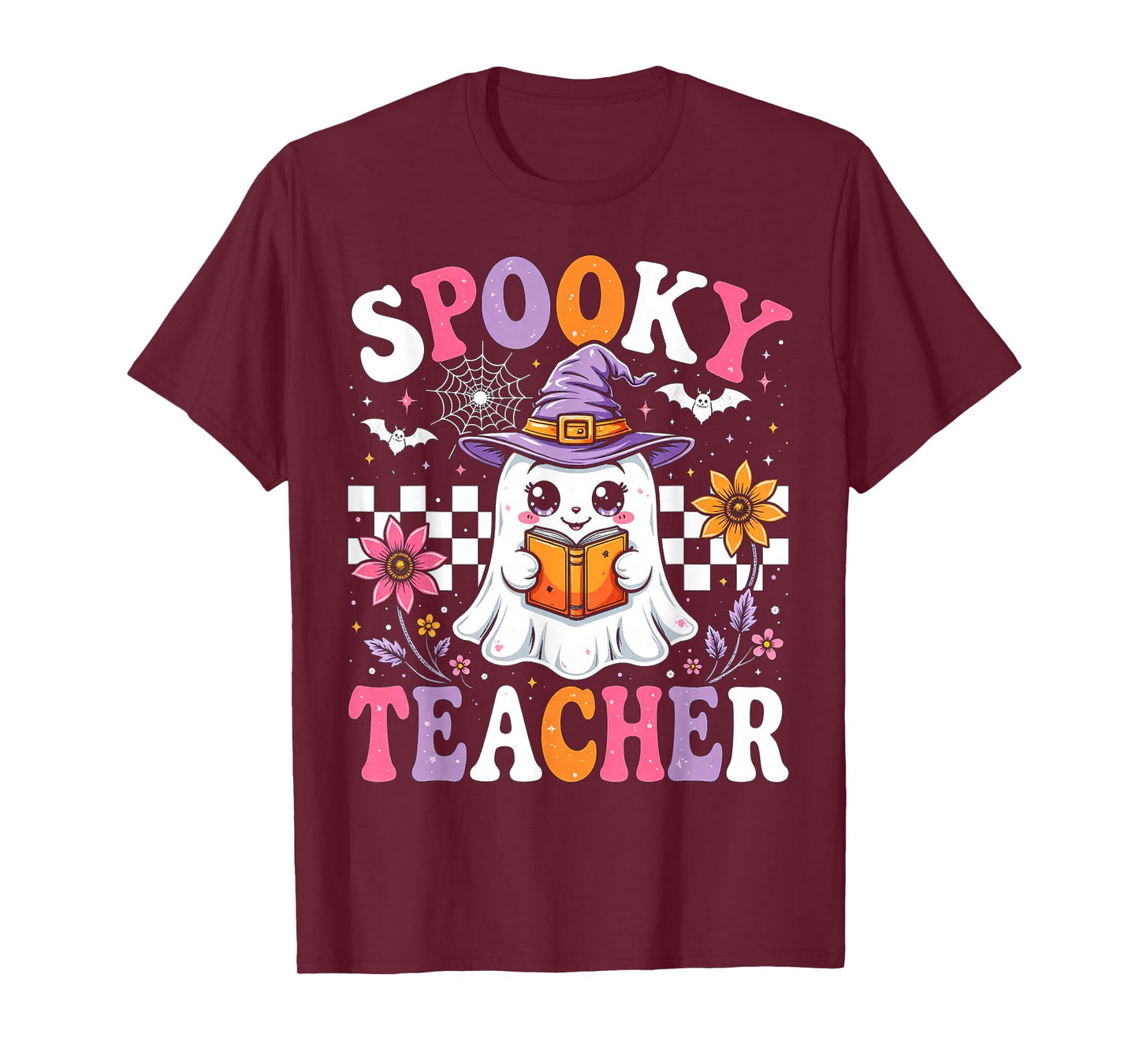 Spooky Teacher Funny Halloween 2025 Cute Ghost Boo Witch Hat T-Shirt