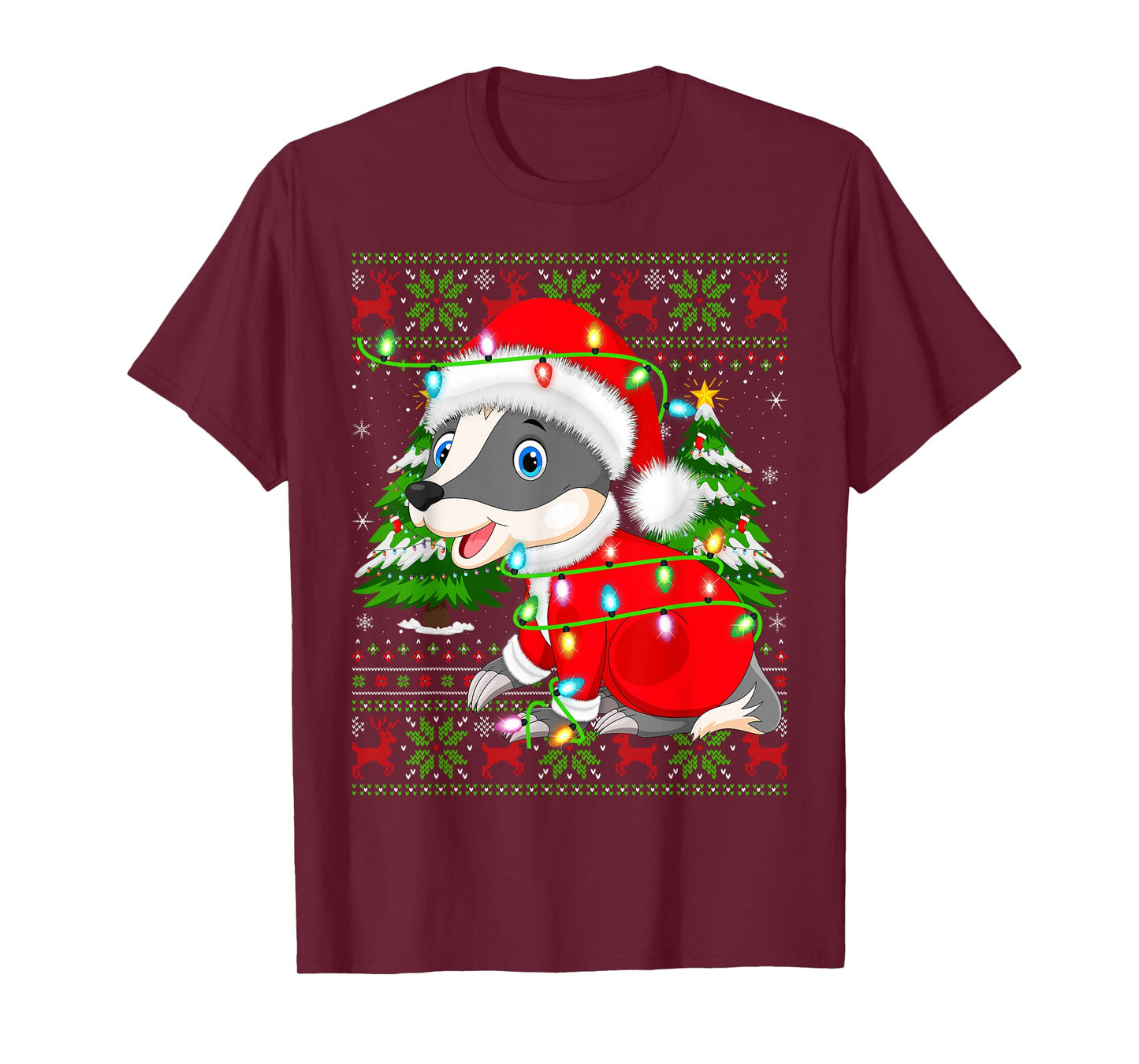 Badger Christmas Lights Cute Animal Ugly Xmas Sweaters T-Shirt