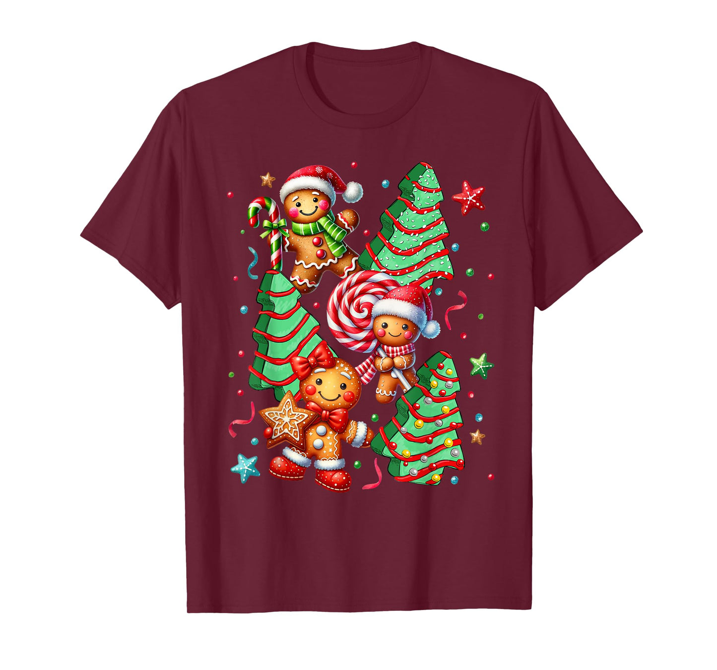 Cute Christmas Tree Santa Gingerbread Xmas Women Men T-Shirt
