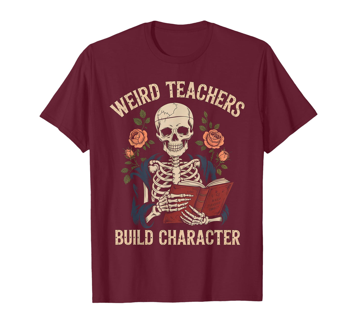Funny Skeleton Book Floral Skull Halloween Teacher for Women T-Shirt