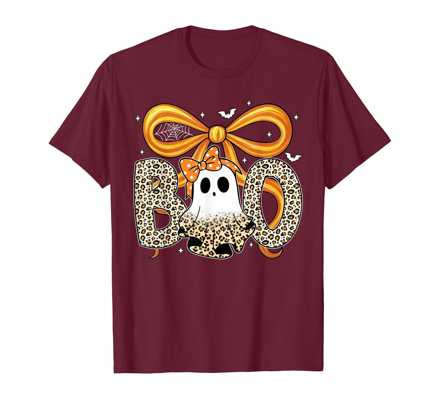 Preppy Coquette Bow Leopard Boo Ghost Halloween Women Kids T-Shirt