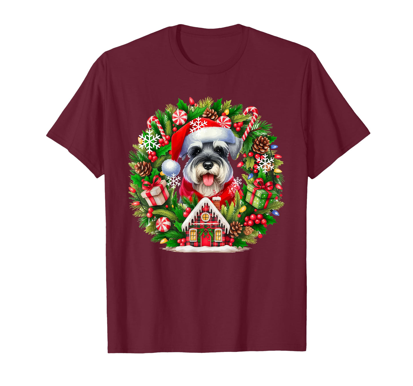 Santa Schnauzer Christmas Floral Circle Matching Owner Kids T-Shirt
