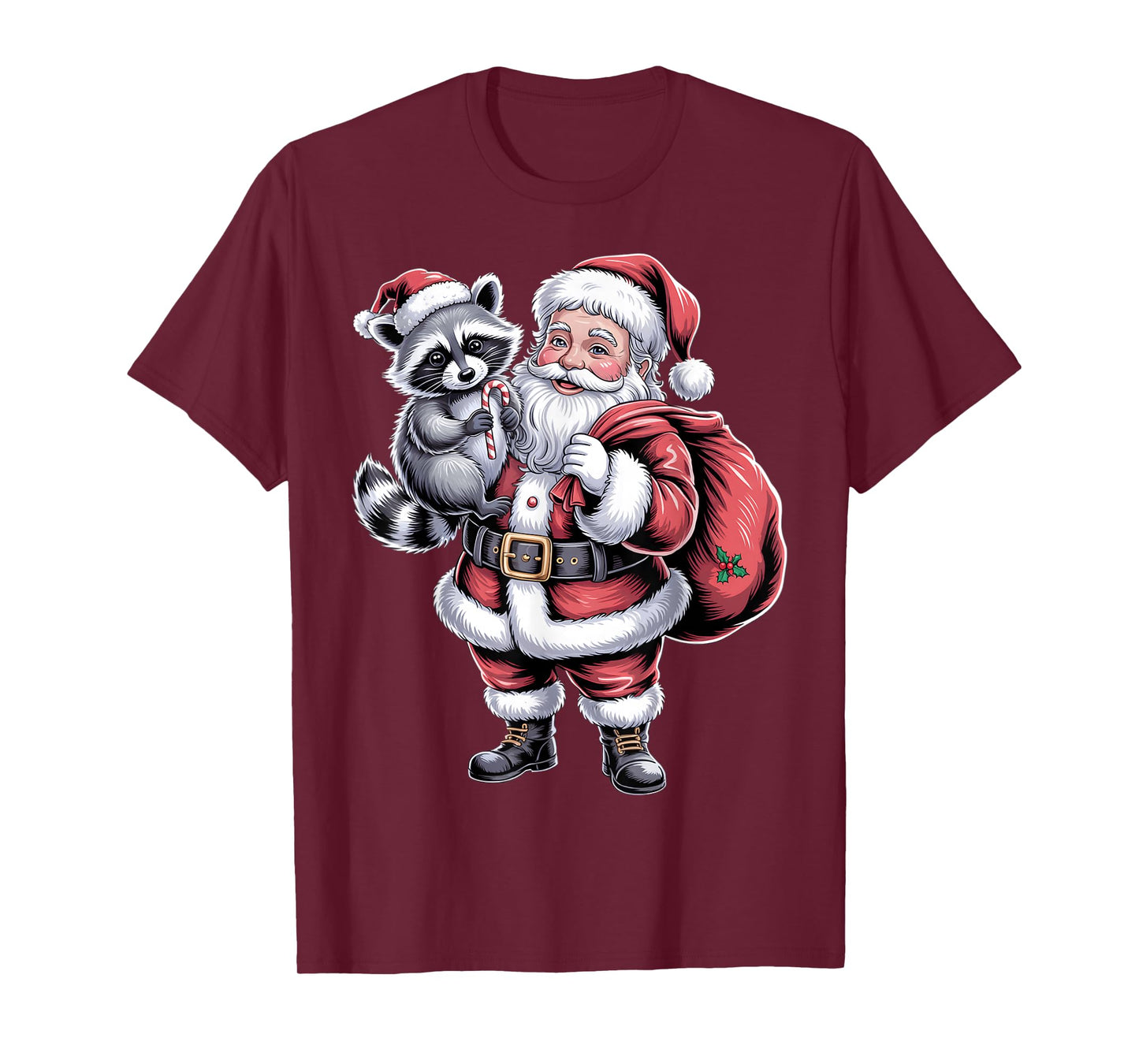 Cute Raccoon Santa Christmas Holiday Cartoon Funny Raccoons T-Shirt