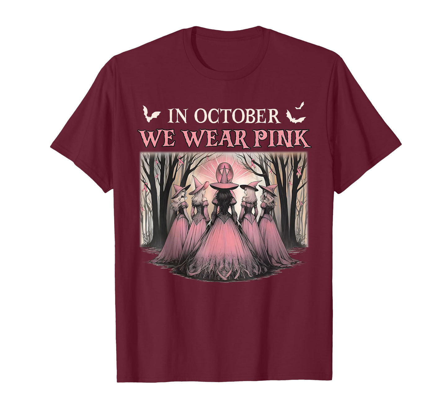 Retro in October We Wear Pink Witch Breast Cancer Ribbon T-Shirt