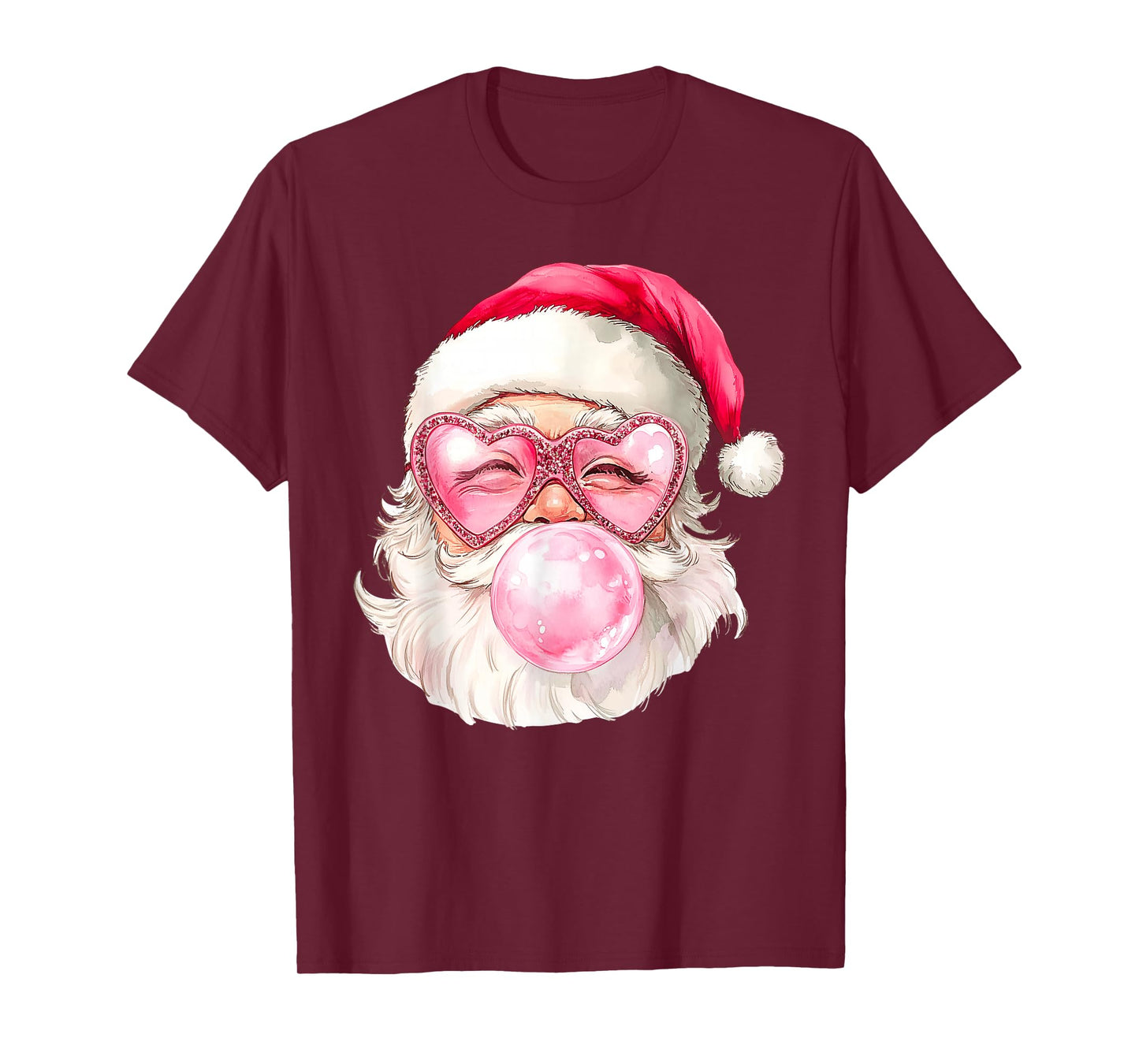 Vintage Retro Santa Christmas Bubble Gum Pink Sunglasses T-Shirt