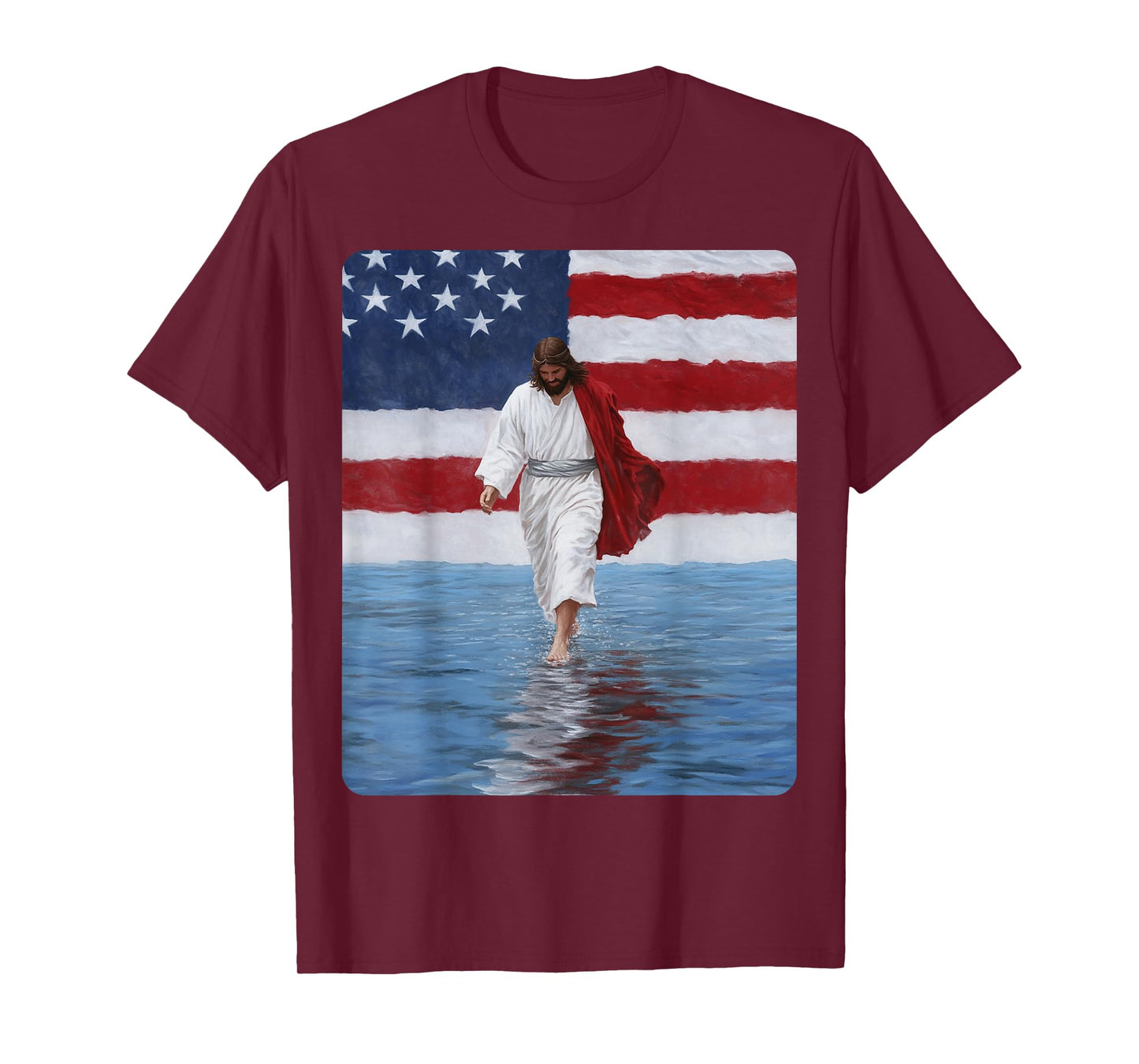 Jesus Walking On Water American Flag USA T-Shirt