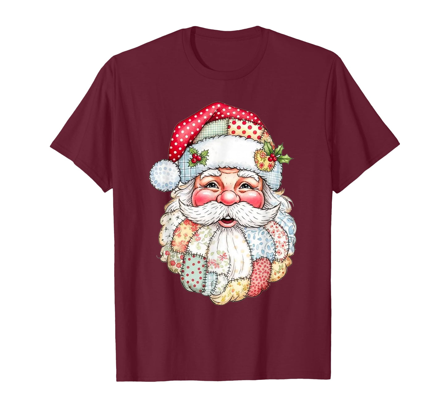 Trendy Patchwork Santa Claus Christmas Pink Patchwork Santa T-Shirt