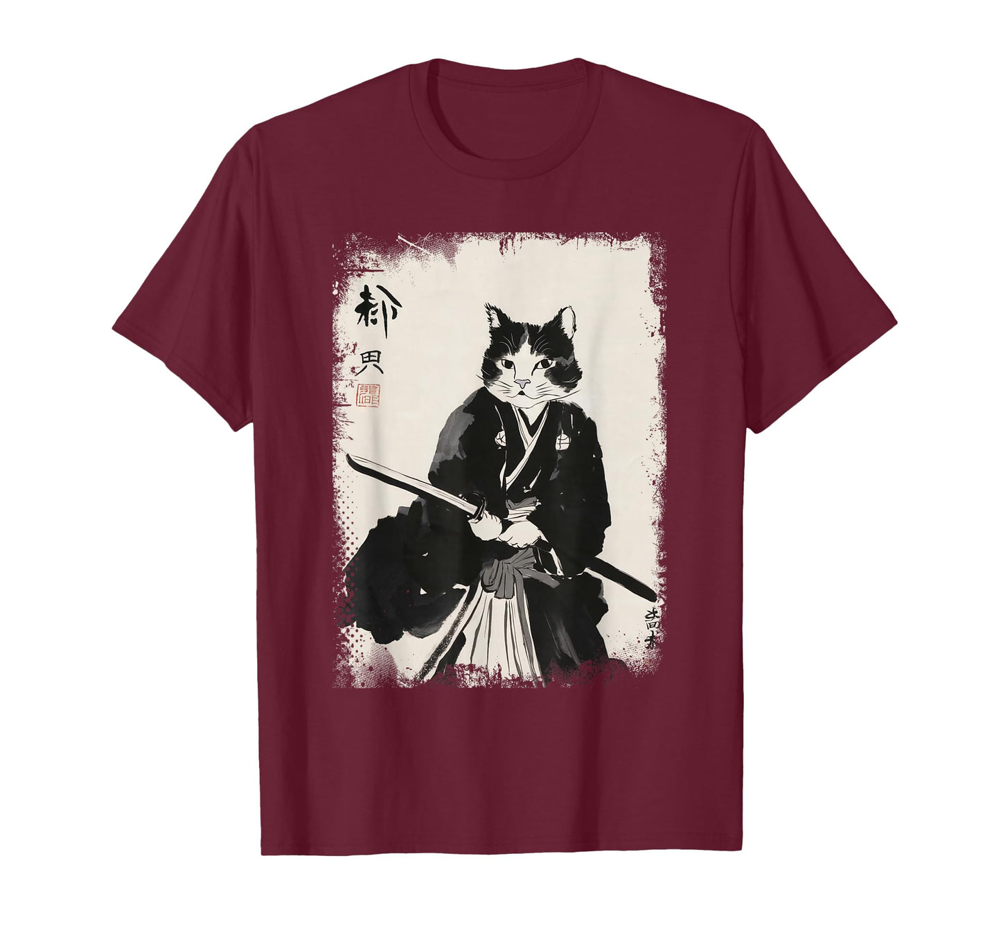 Cat Samurai Warrior Vintage Ukiyo-e Art Japanese Katana T-Shirt