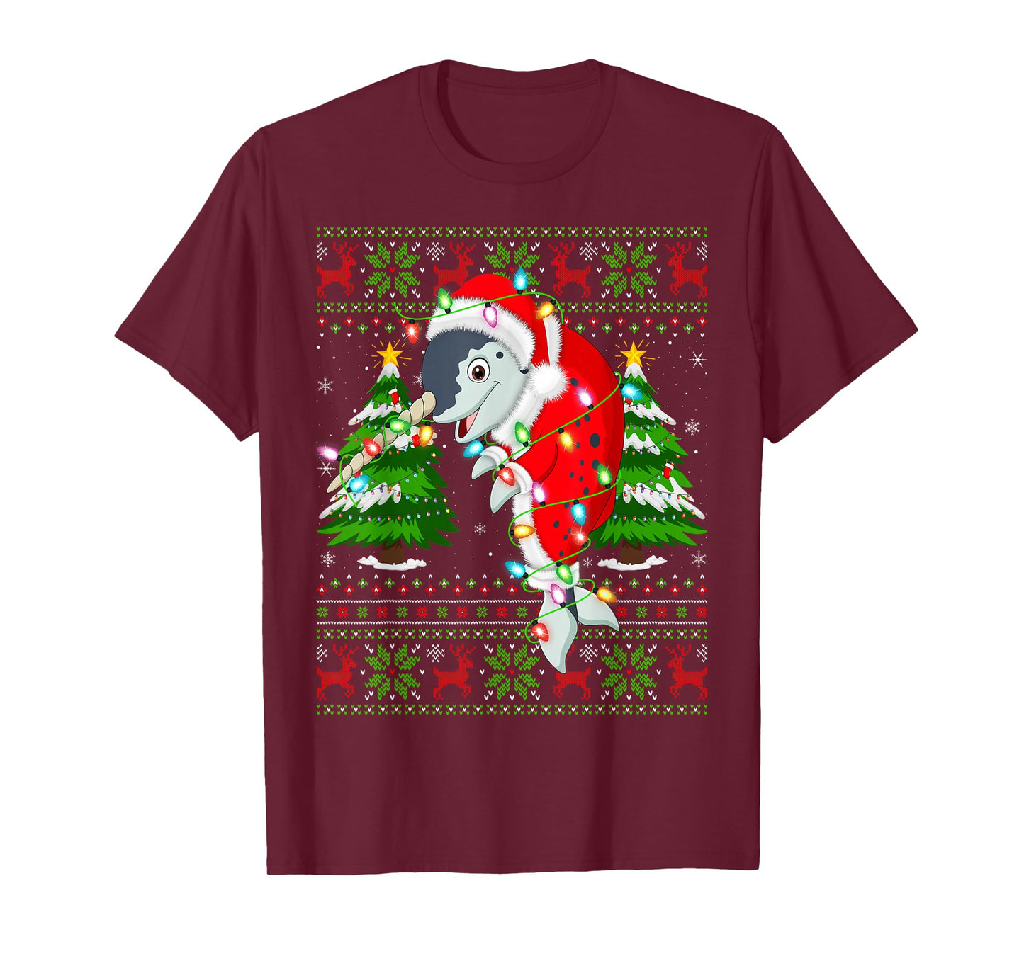 Narwhal Christmas Lights Santa Costume Ugly Xmas Sweaters T-Shirt