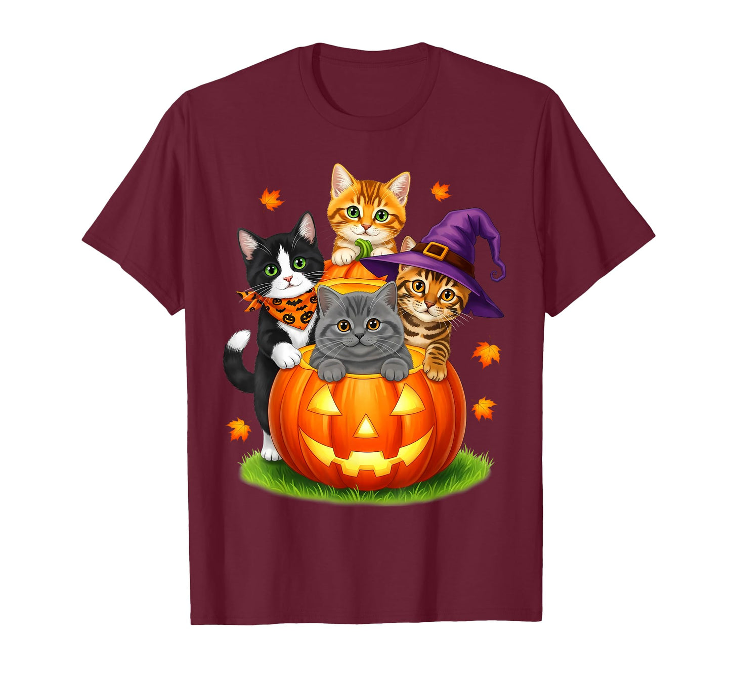 Cute Kittens Pumpkin Halloween Spooky Season Men Women Kids T-Shirt