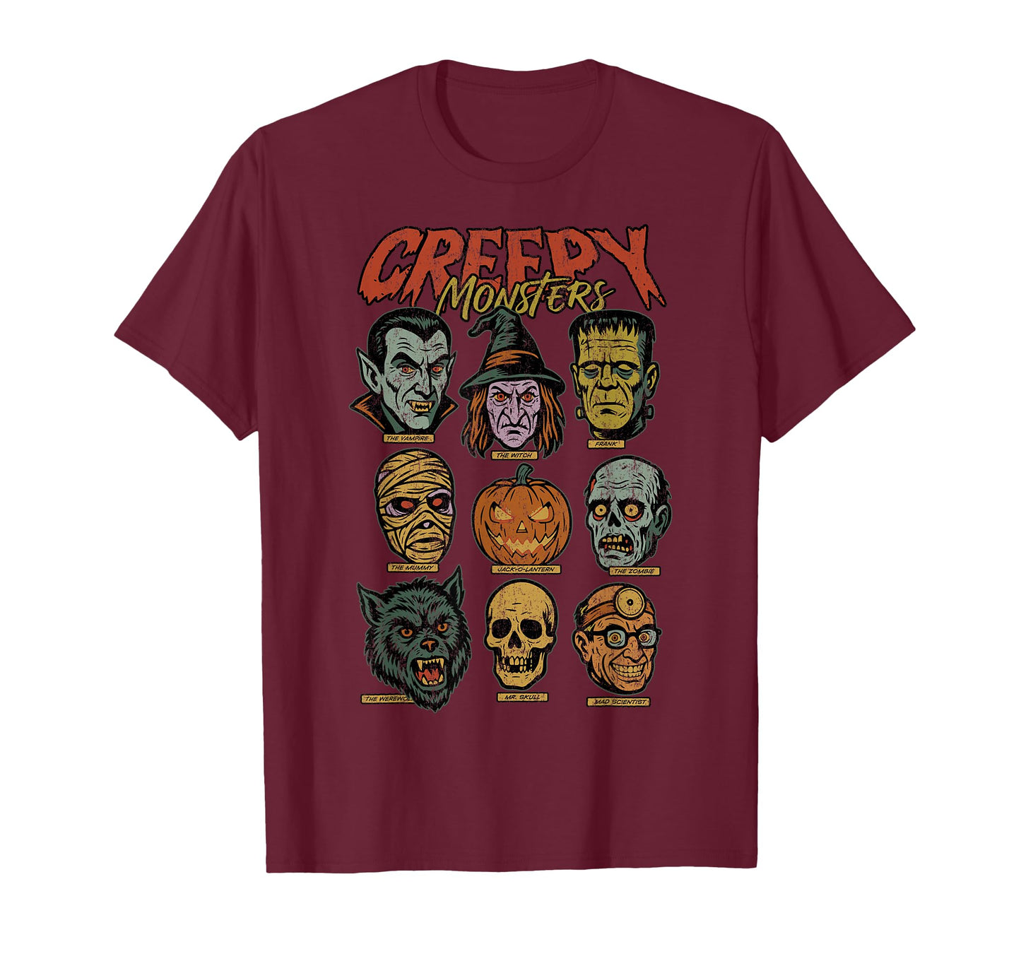 Halloween Boys Creepy Monsters Mummy Skeleton Frankenstein T-Shirt