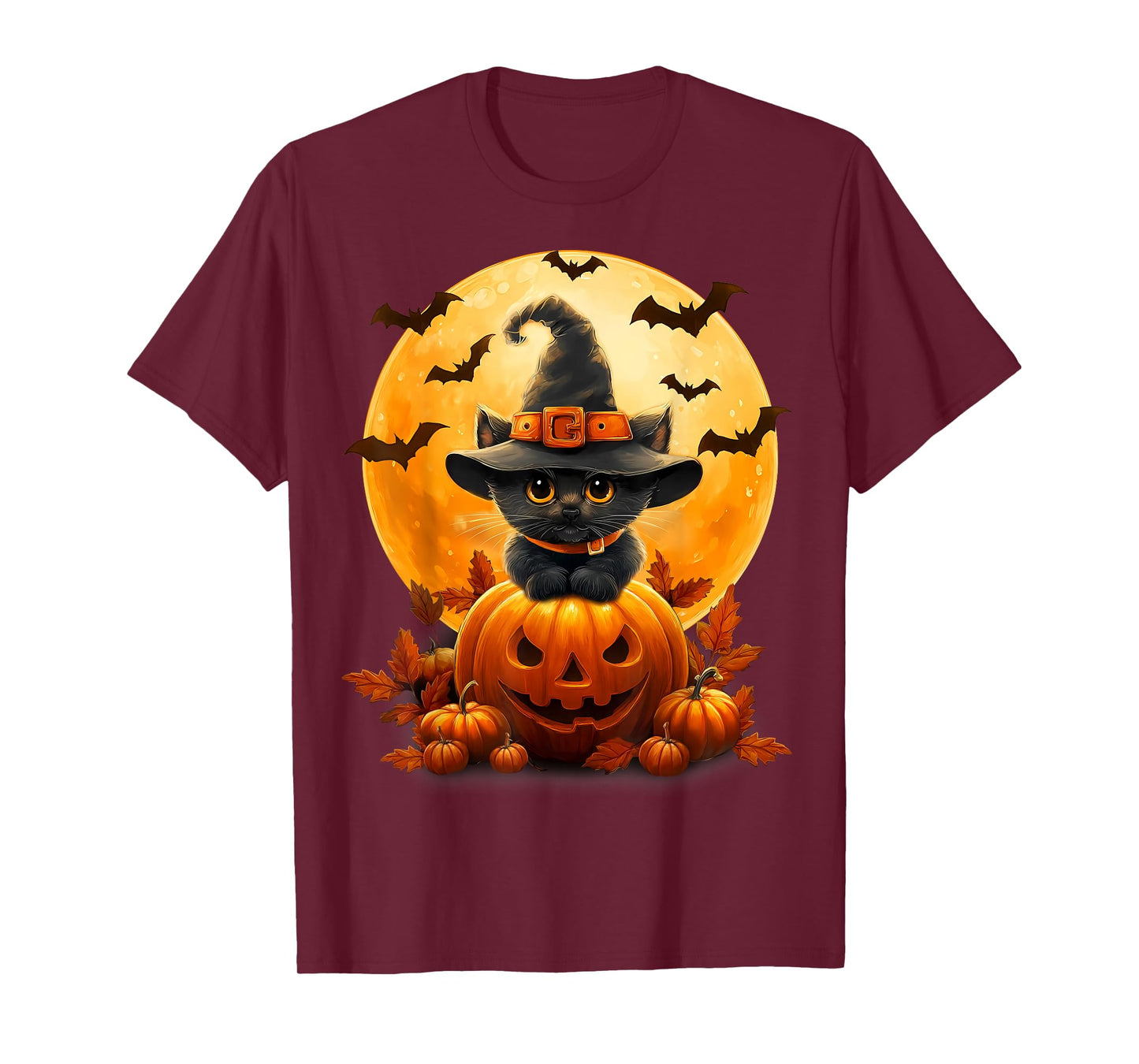 Spooky Halloween Moon Black Cat Witch Pumpkin Autumn Season T-Shirt