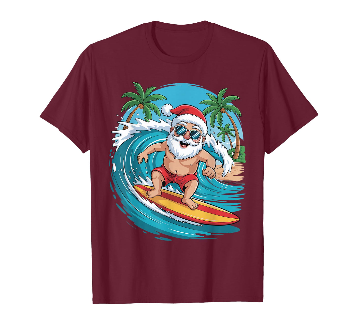 Funny Santa Surfing Lover Christmas Xmas Pajama Men Women T-Shirt