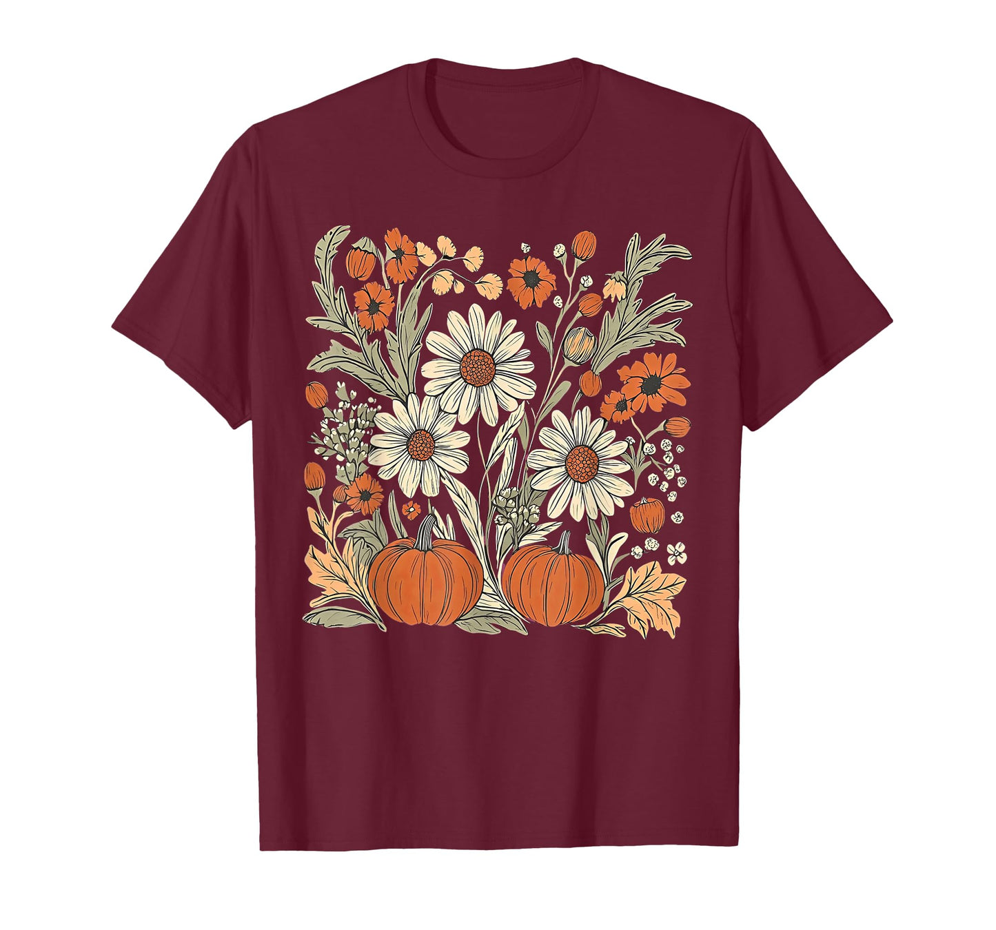 Boho Fall Floral Autumn Pumpkins Thanksgiving T-Shirt