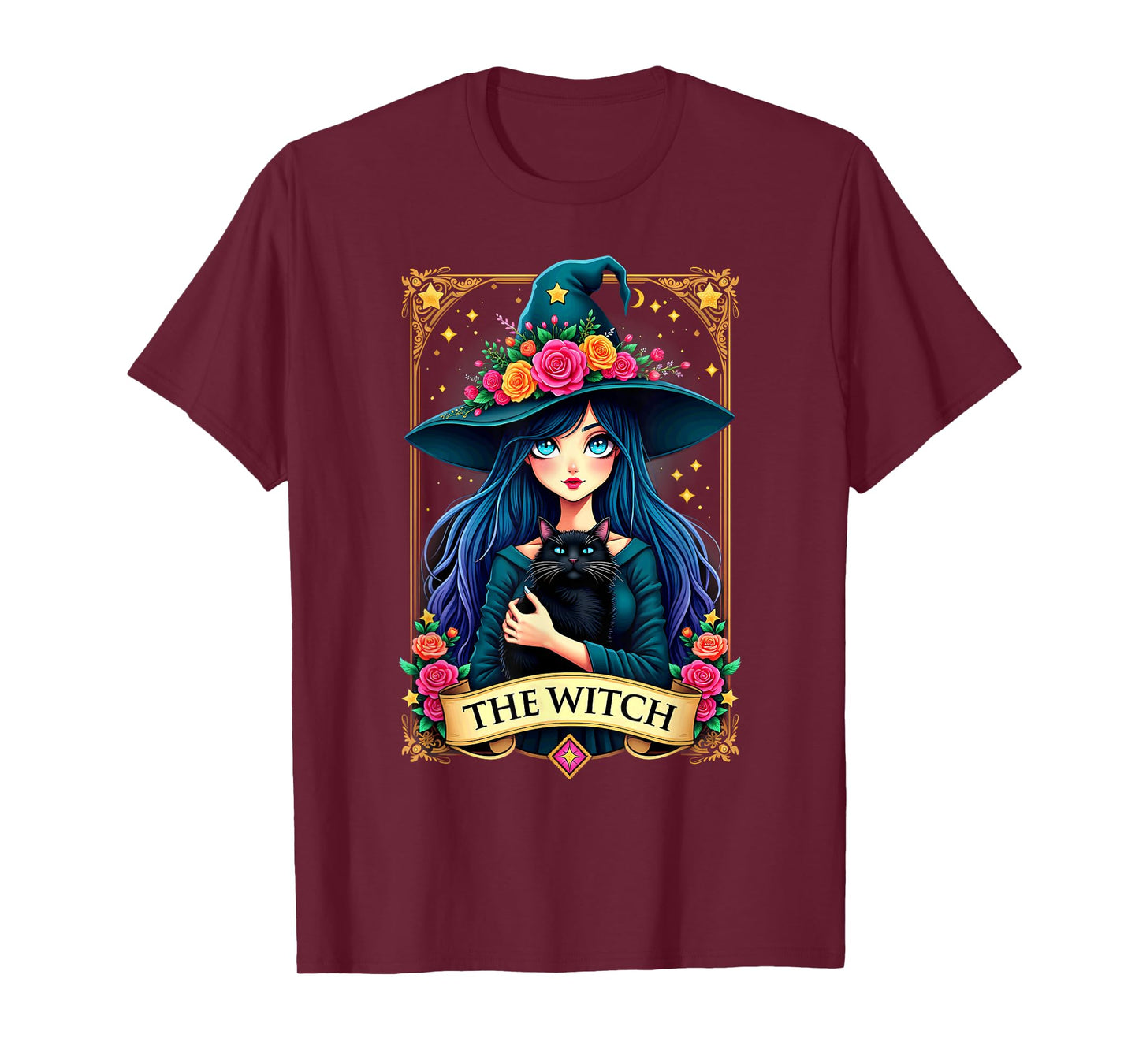 Gothic Tarot Card The Witch with Black Cat T-Shirt