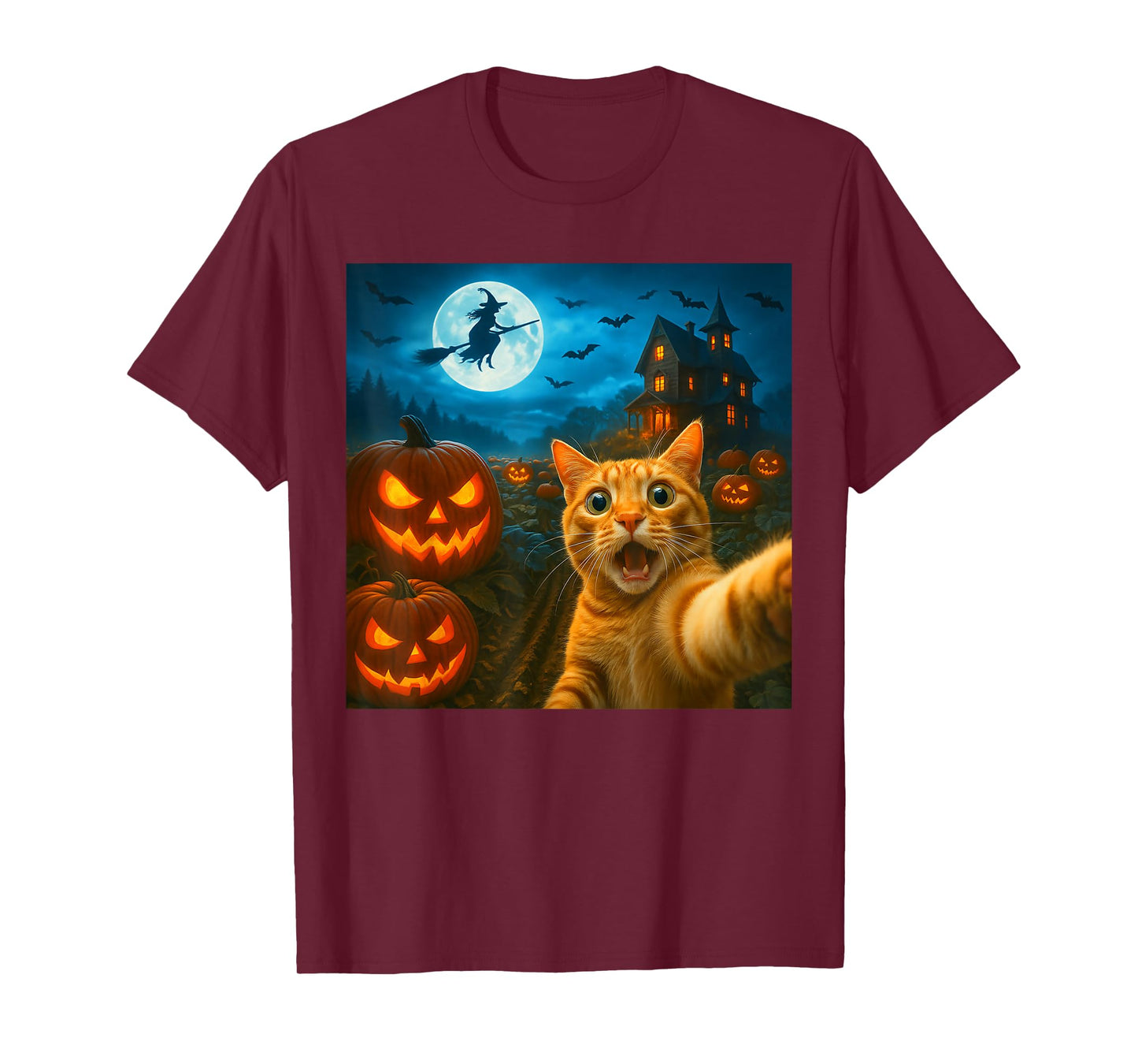 Funny Halloween Cat Selfie with Spooky Pumpkins Men Women T-Shirt