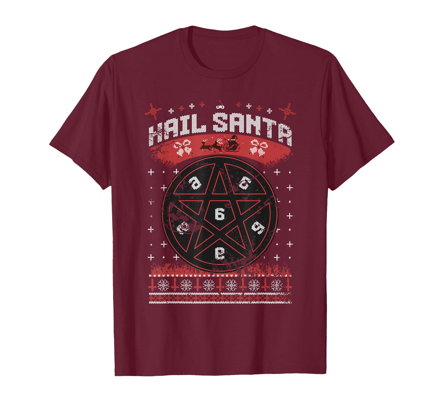 Hail Santa Distressed Christmas Pentagram T-Shirt