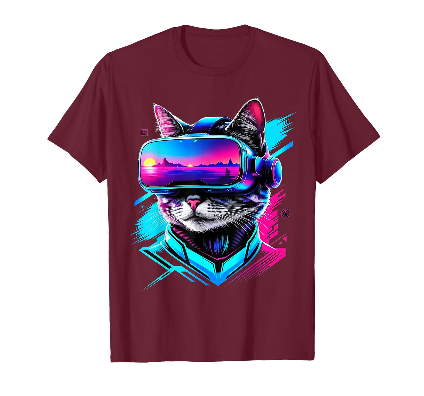 Funny VR Gamer Cat In VR Headset Virtual Reality Gaming T-Shirt for Men Women Girls Kids