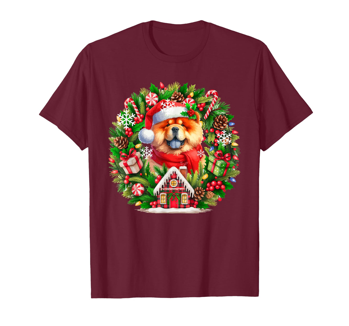 Santa Chow Chow Christmas Floral Circle Matching Owner Kids T-Shirt